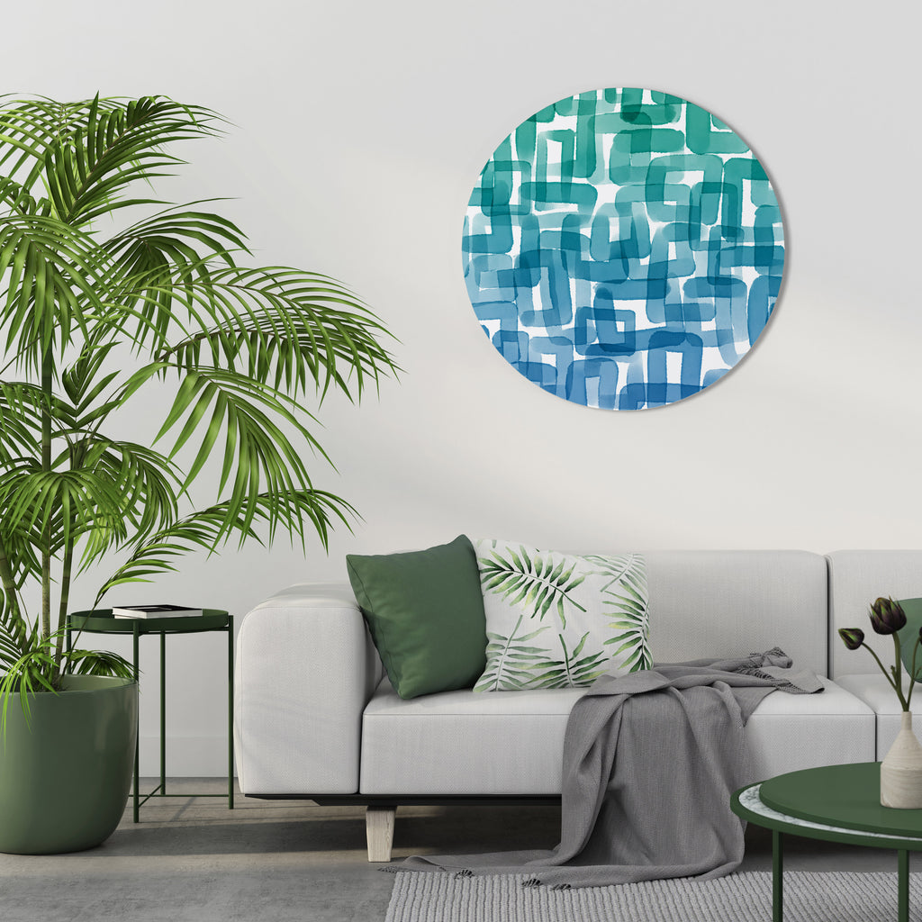 TURQUOISE RECTANGLES Round Wall Art