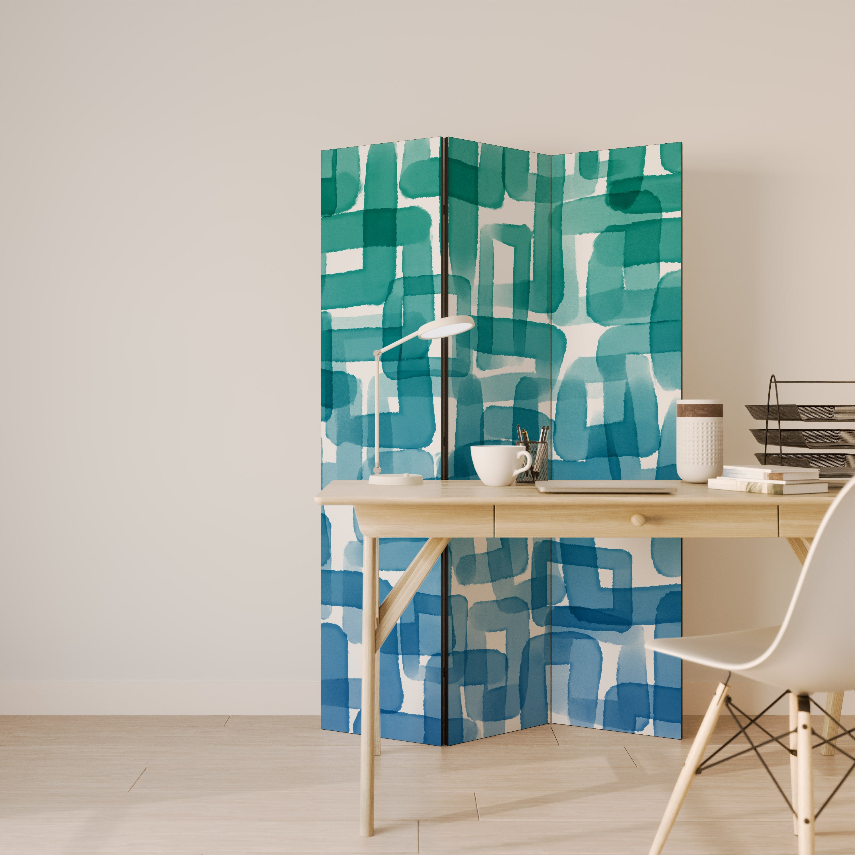 Biombo decorativo de 3 paneles RECTÁNGULOS TURQUESA