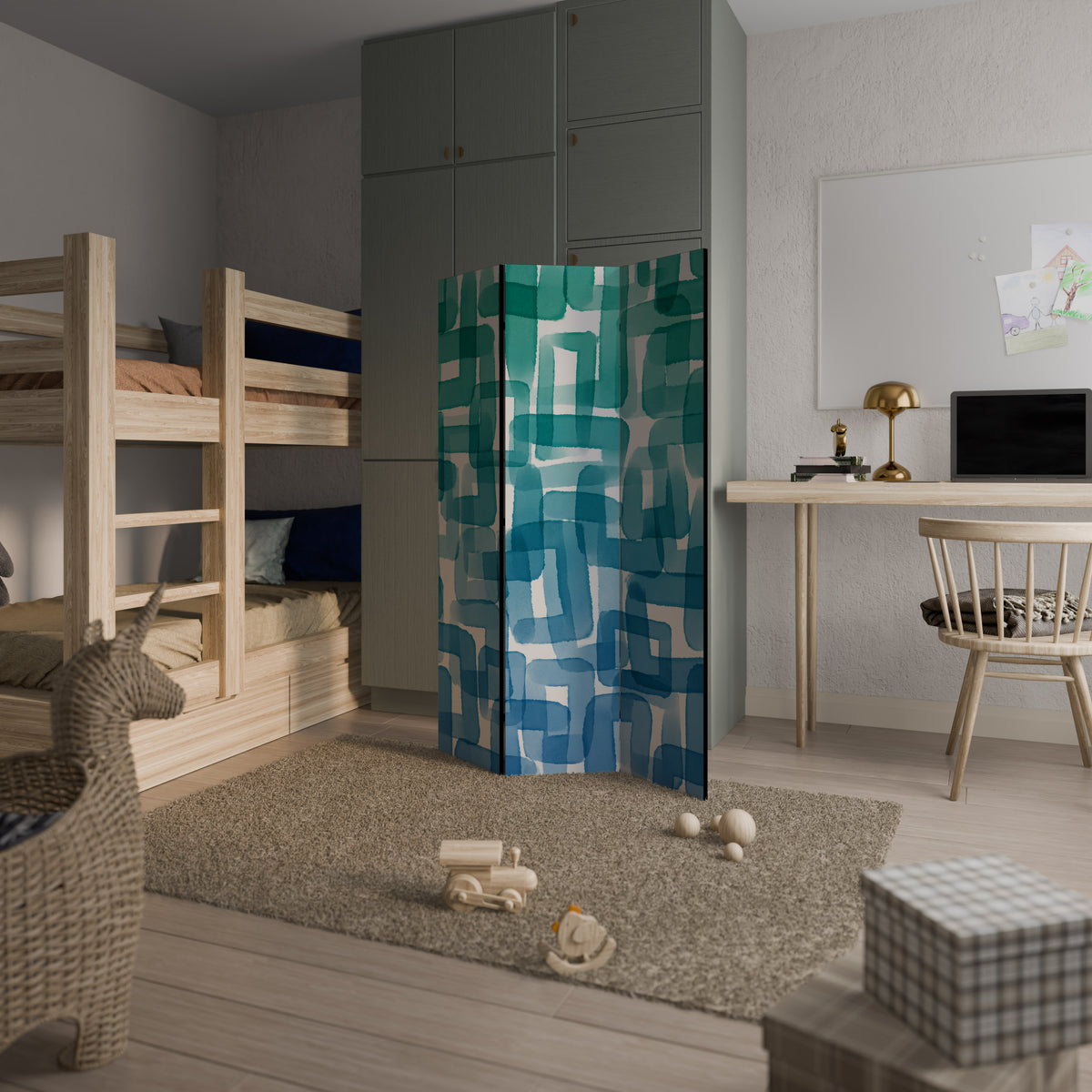 TURQUOISE RECTANGLES 3-Panel Room Divider