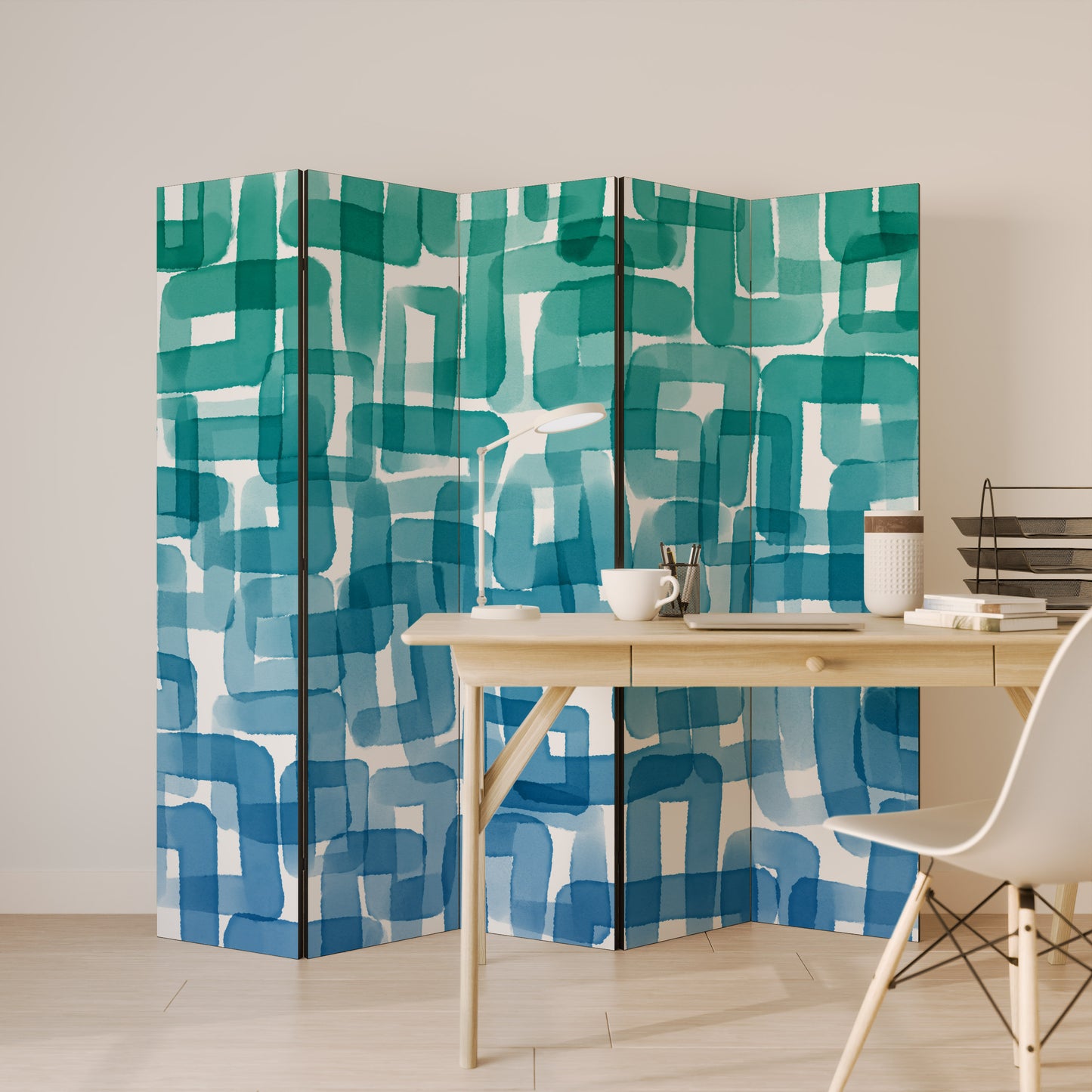 TURQUOISE RECTANGLES Biombo de 5 paneles