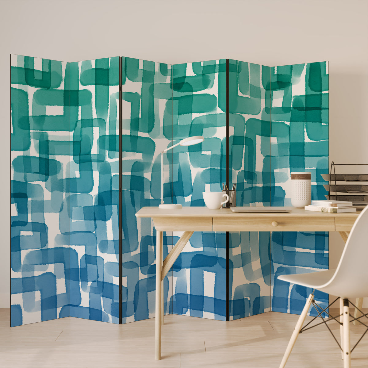 TURQUOISE RECTANGLES Biombo de 6 paneles