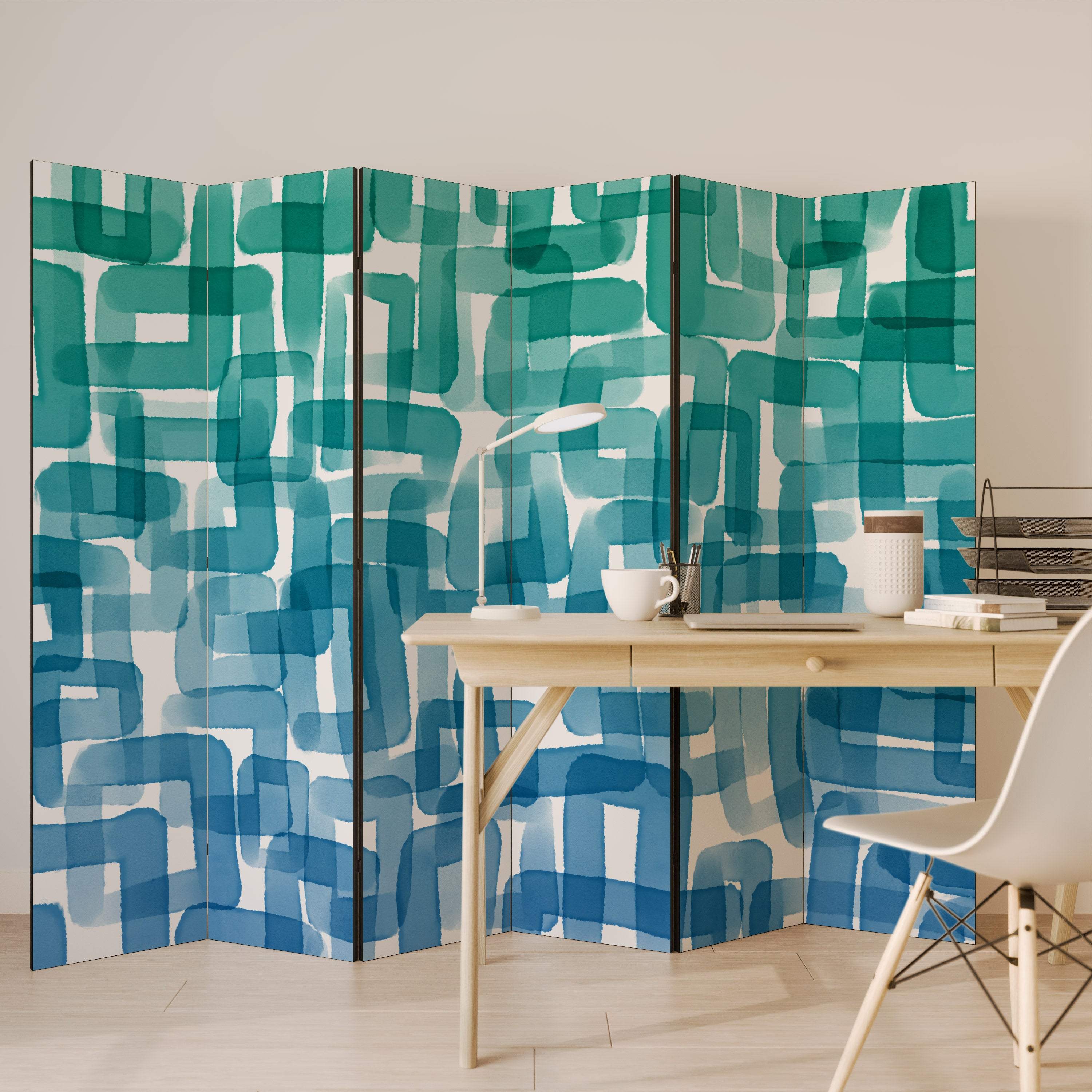 TURQUOISE RECTANGLES 6-Panel Room Divider