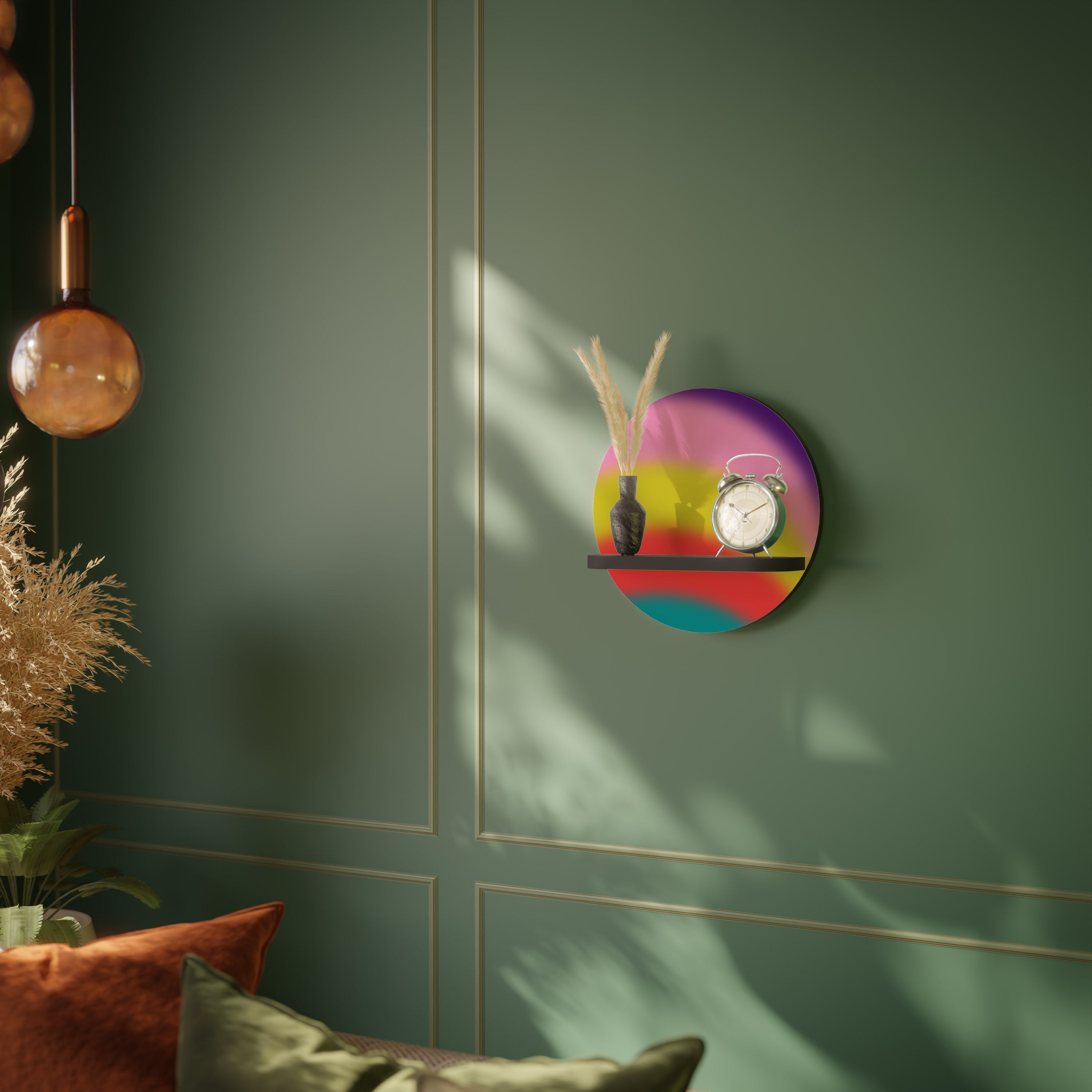 RAINBOW TIME Round Art Shelf In Black Finish