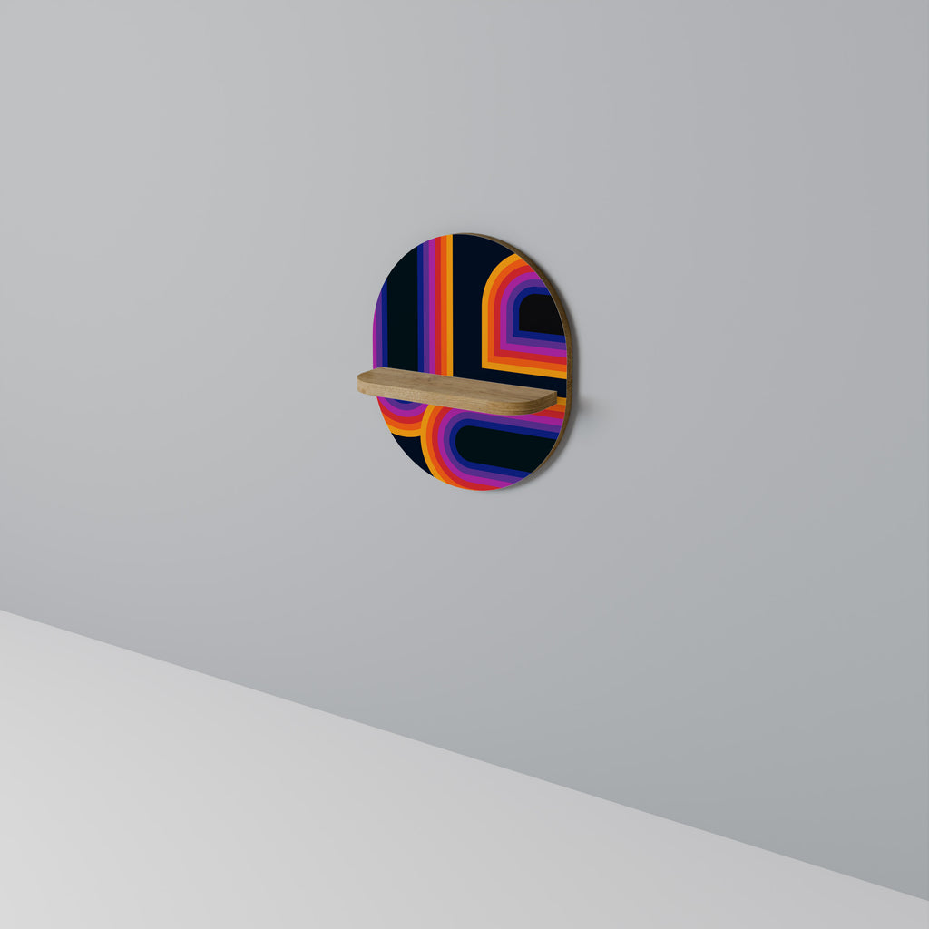 CEGADO POR LAS LUCES Estantería de arte ovalada en efecto roble