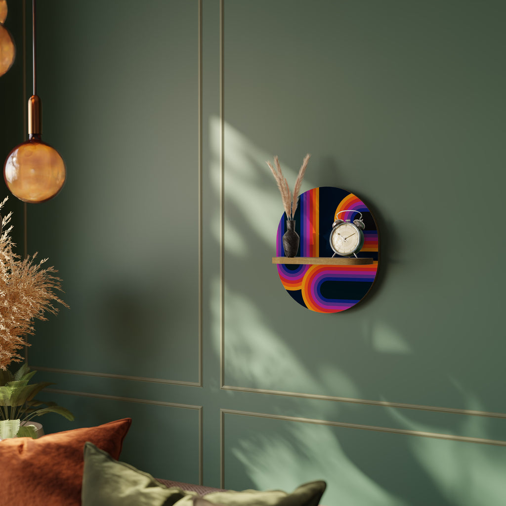 CEGADO POR LAS LUCES Estantería de arte ovalada en efecto roble