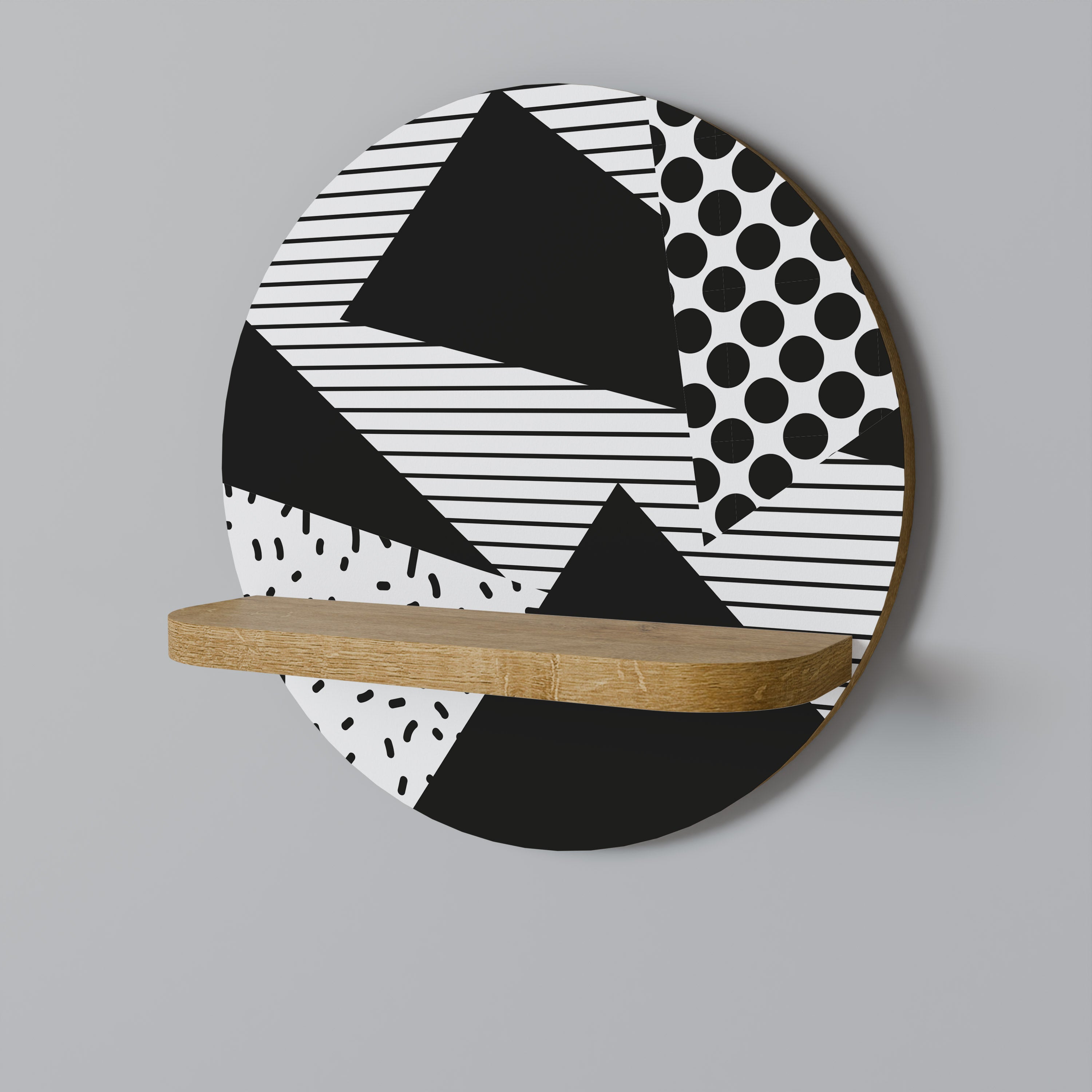 Estantería de arte redonda GEMOETRIC MONOCROMÁTICA con efecto roble