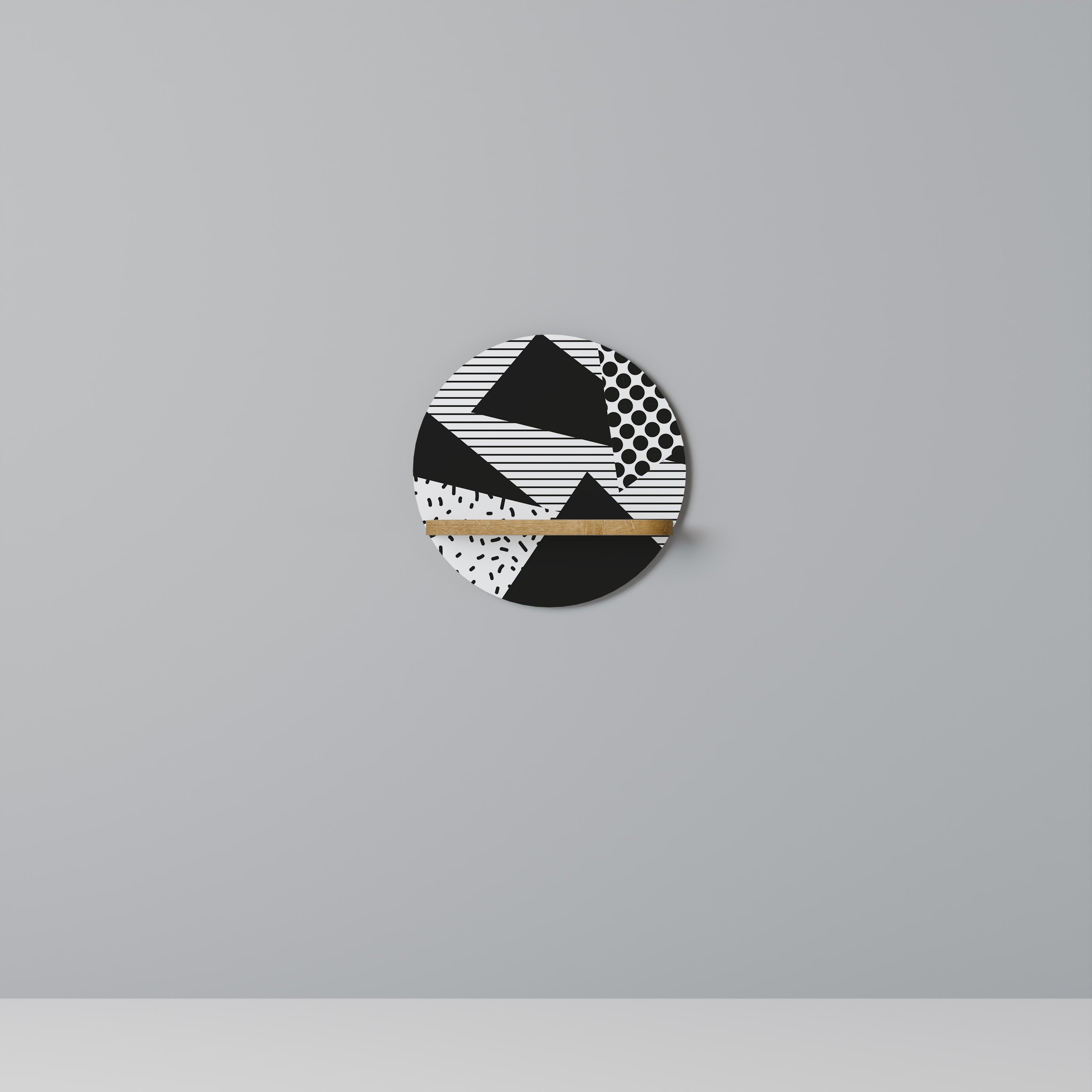 Estantería de arte redonda GEMOETRIC MONOCROMÁTICA con efecto roble