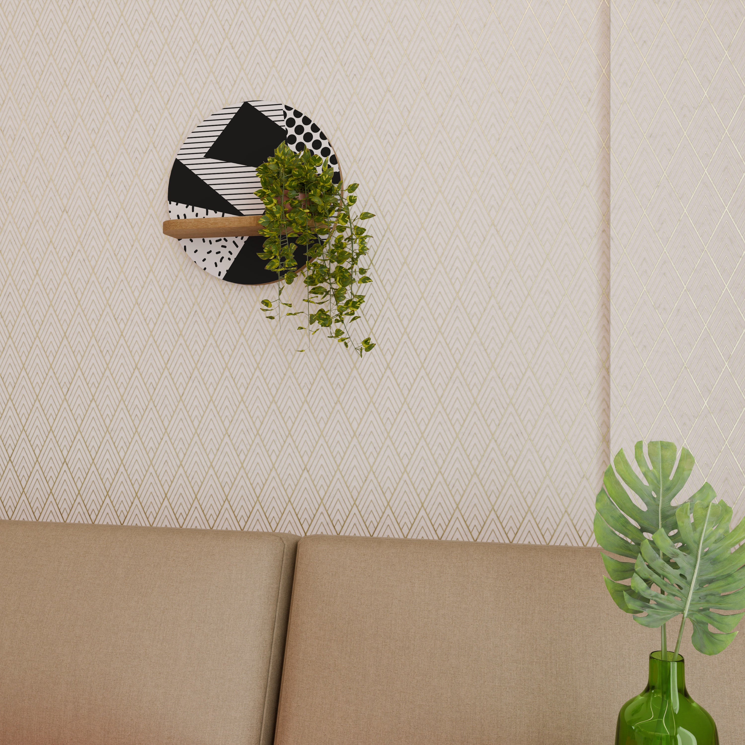 Estantería de arte redonda GEMOETRIC MONOCROMÁTICA con efecto roble