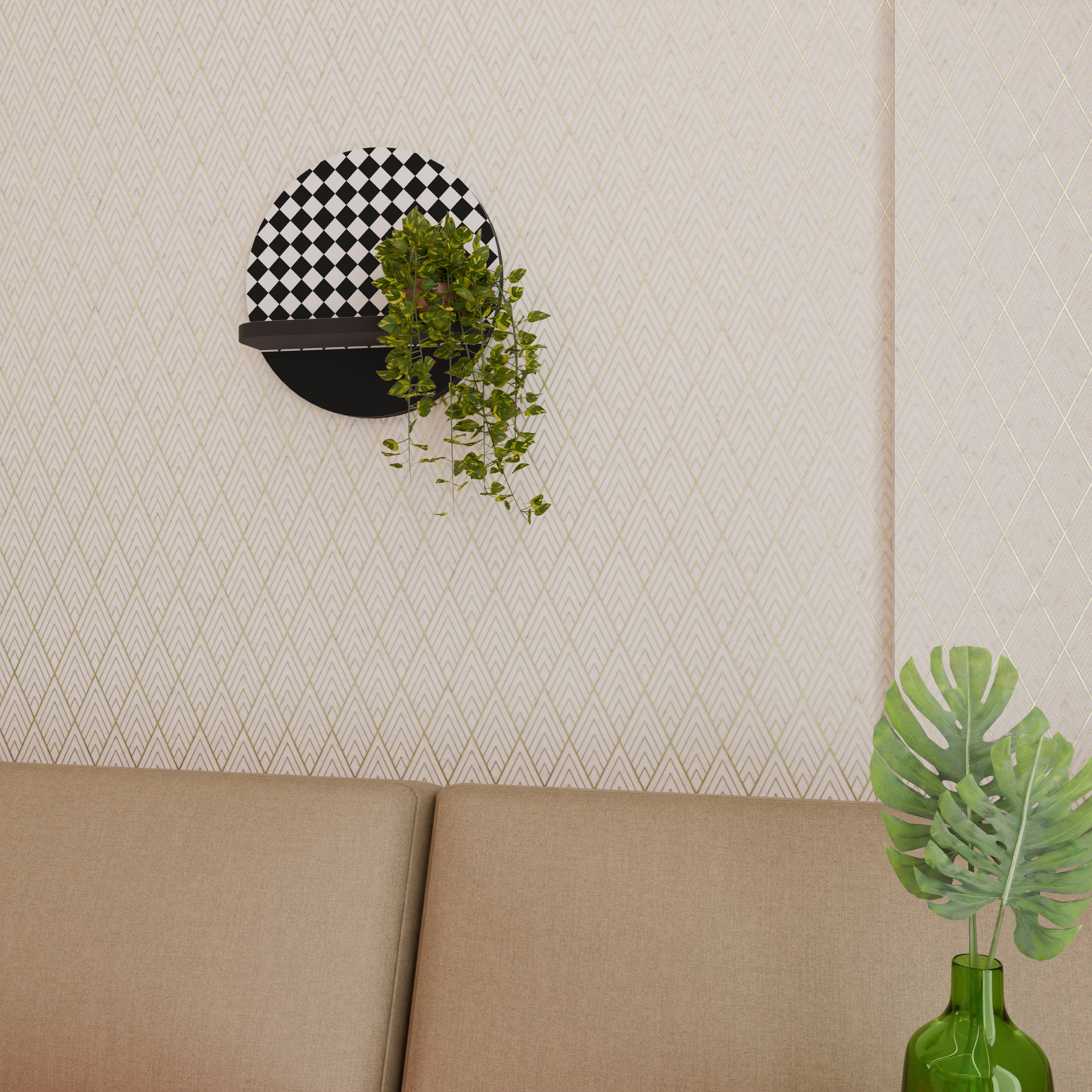 GRID GEOMETRY Round Art Shelf In Black Finish