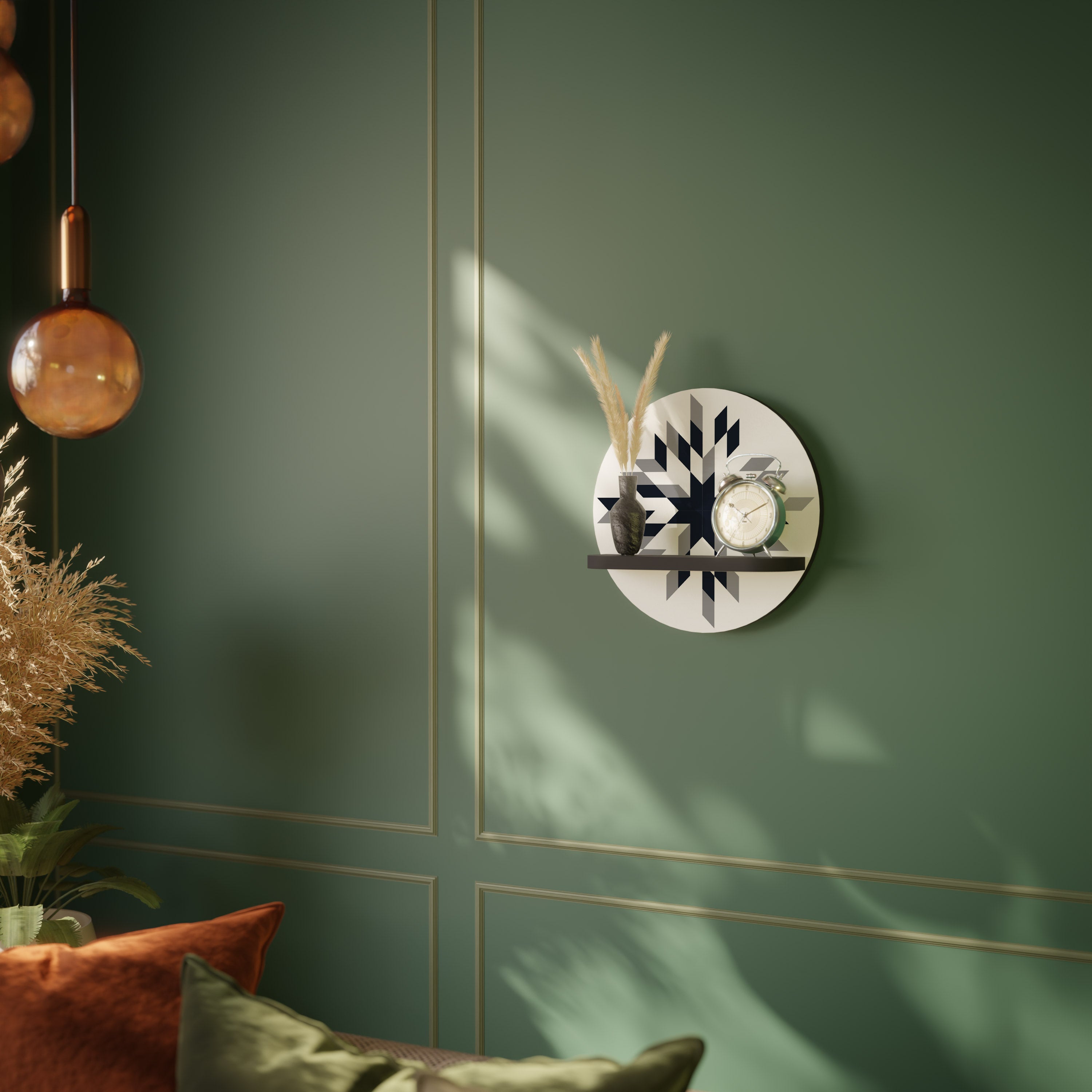 MOONLIT MOSAIC Round Art Shelf In Black Finish