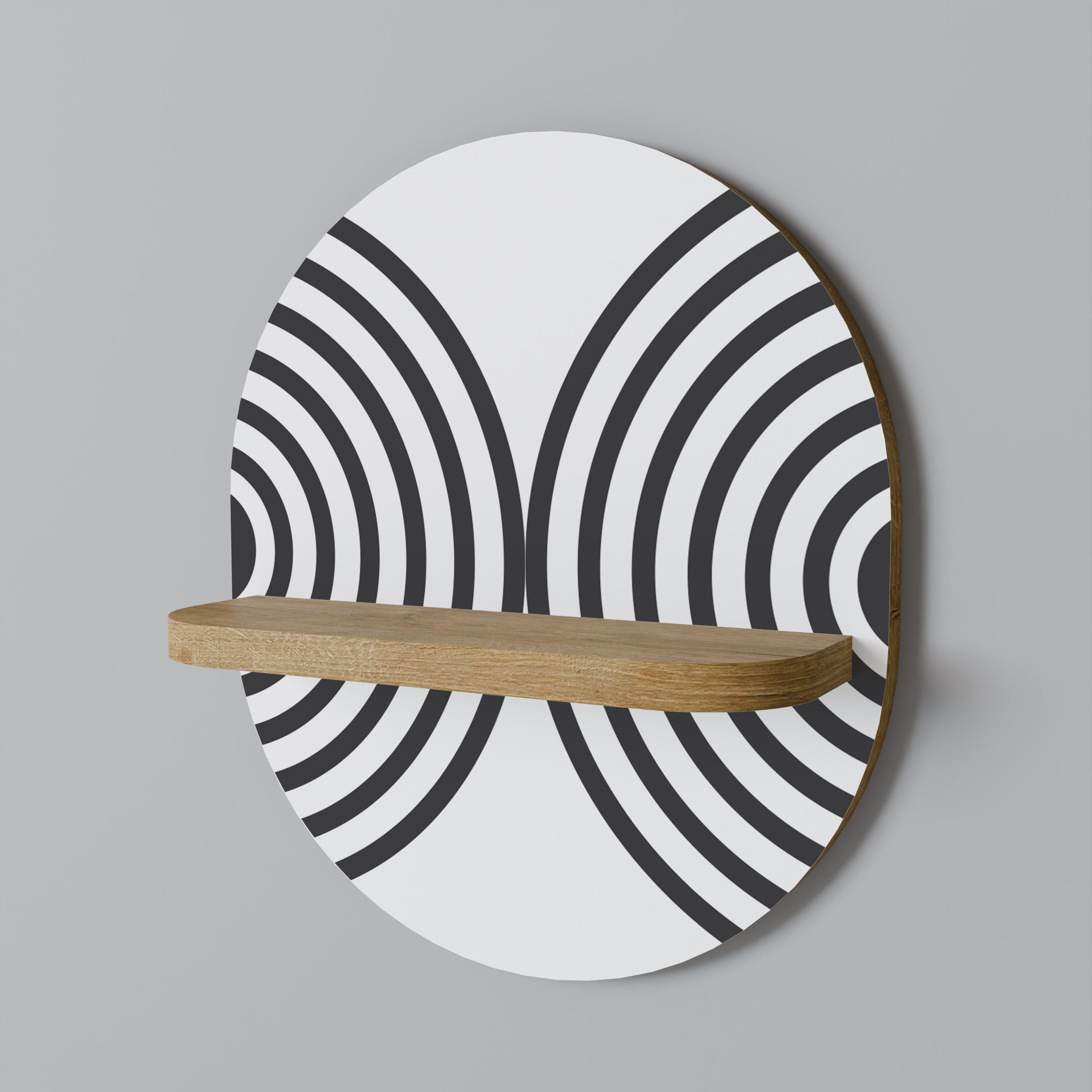 Estantería de arte ovalada MIDNIGHT MELODIES con efecto roble