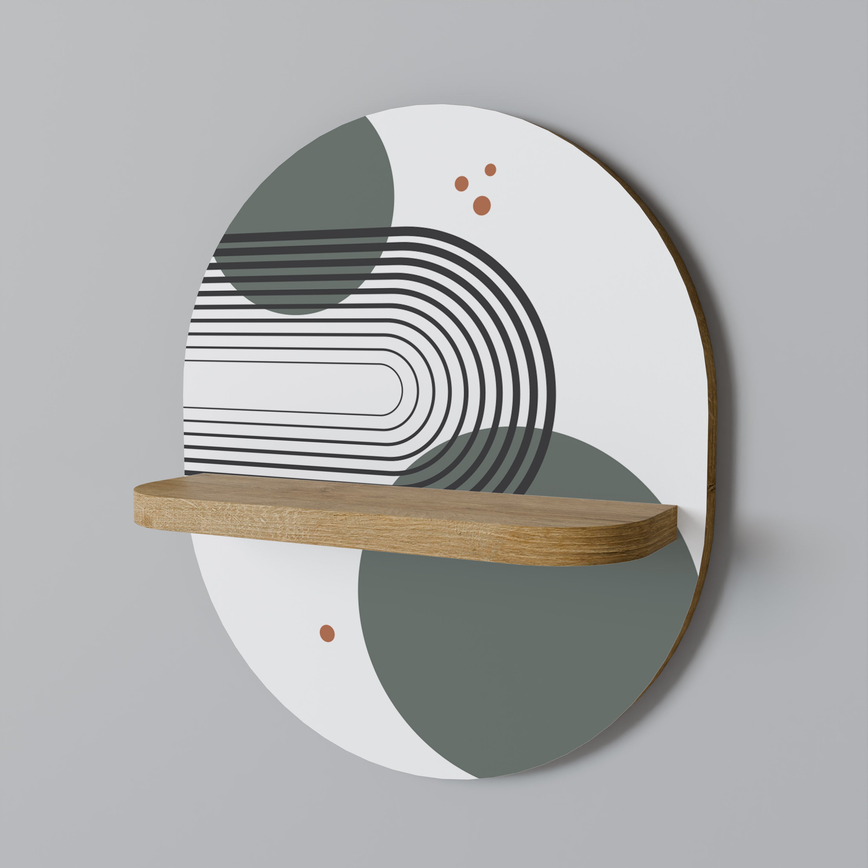 Estantería de arte ovalada ORBITAL DECOR con efecto roble