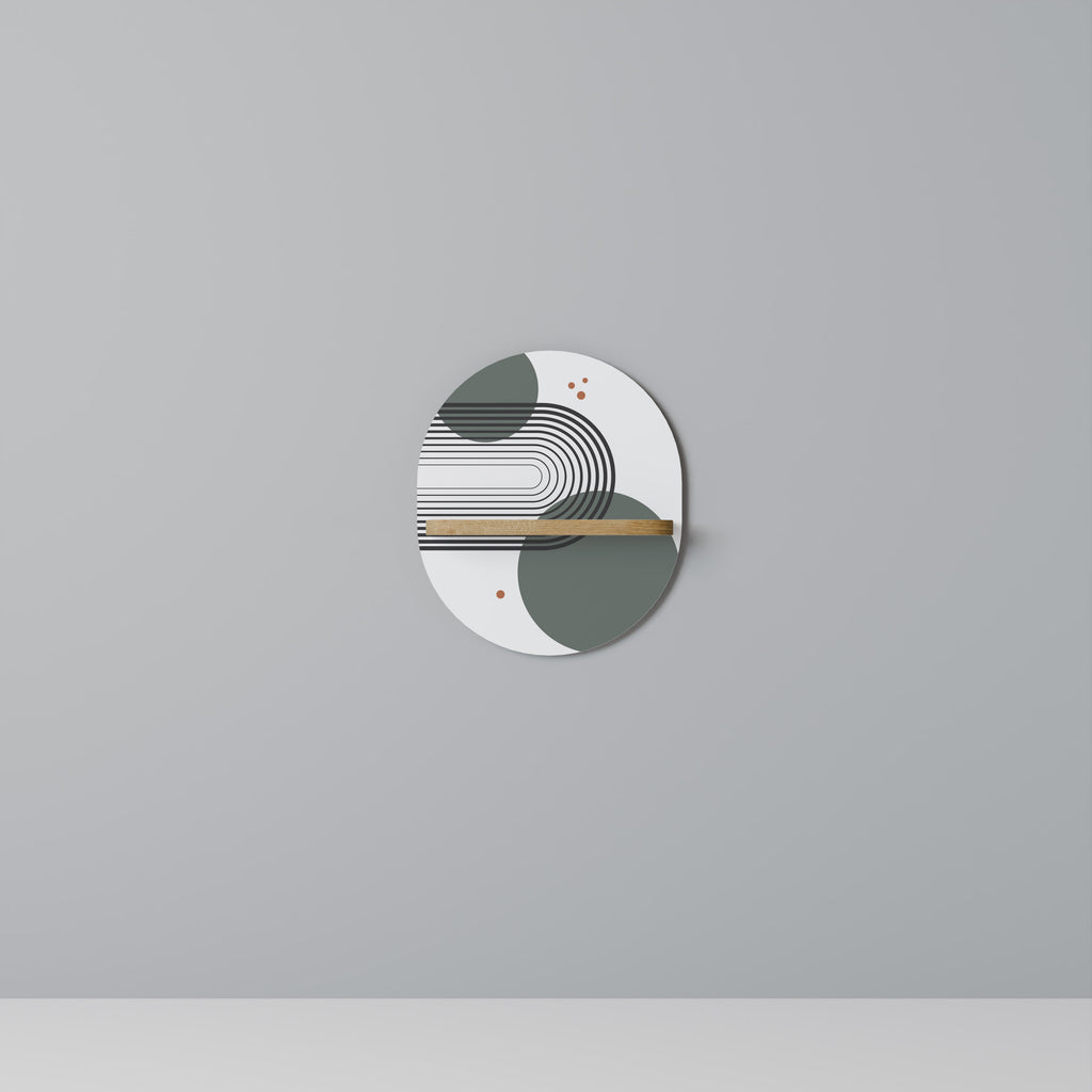 Estantería de arte ovalada ORBITAL DECOR con efecto roble