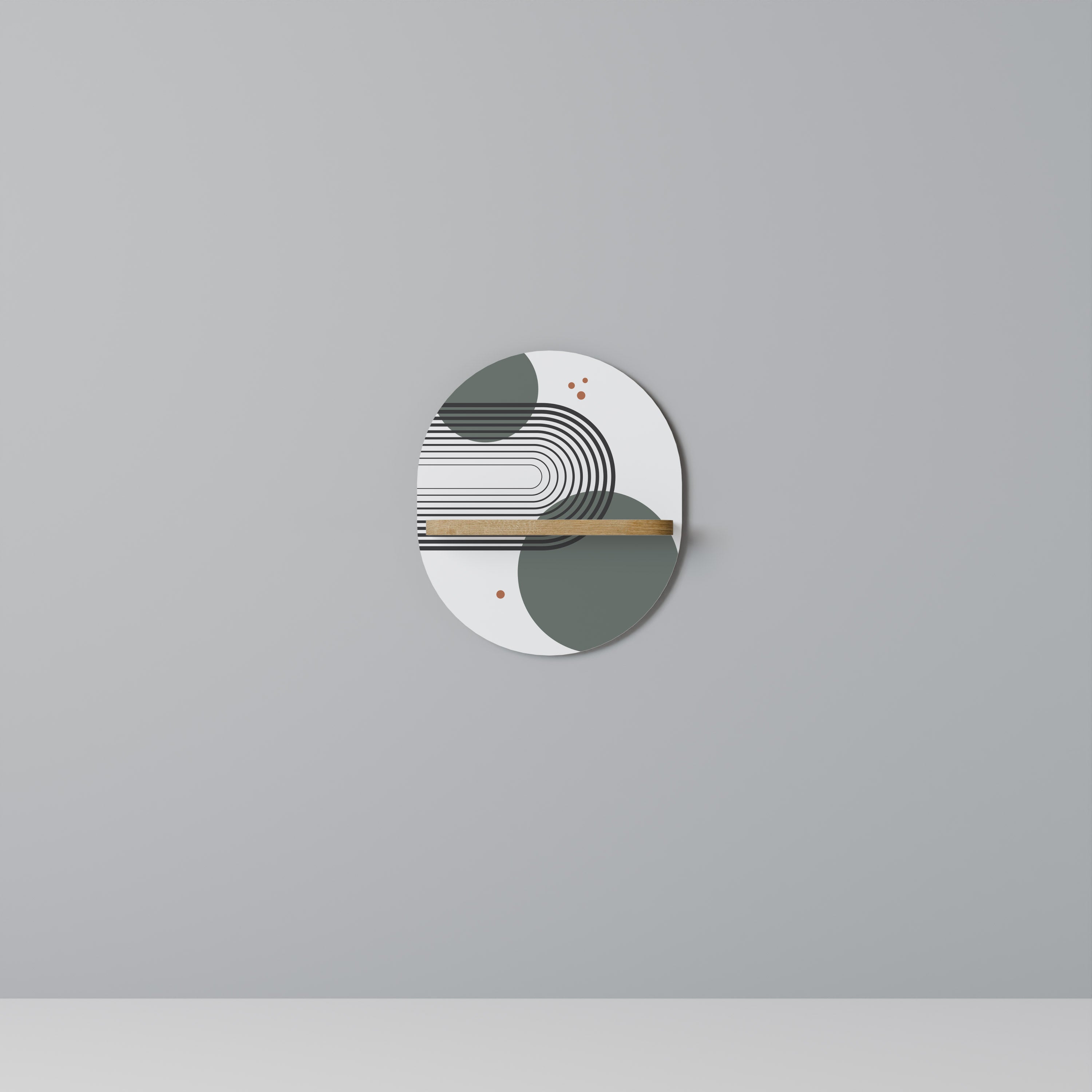 Estantería de arte ovalada ORBITAL DECOR con efecto roble