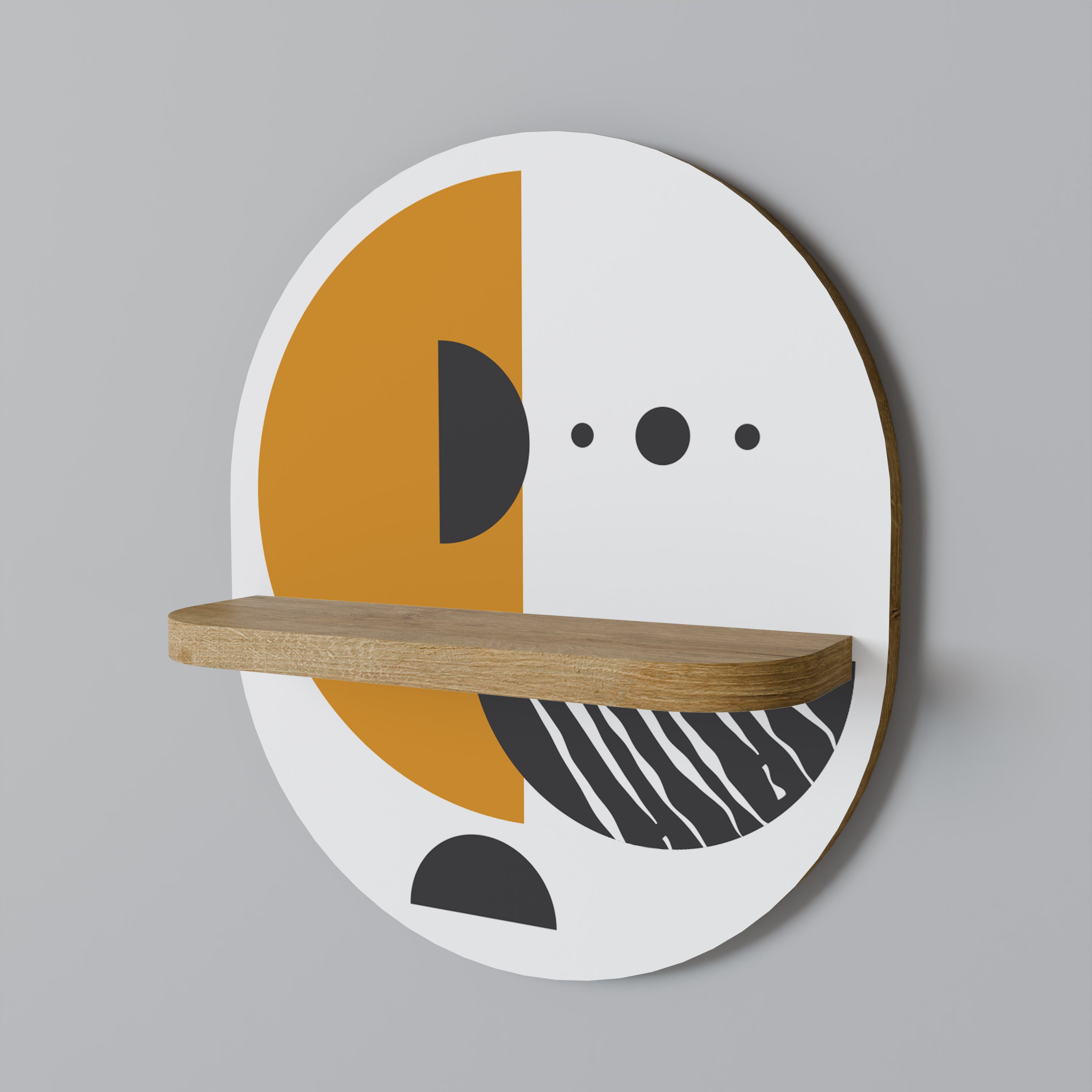 Estantería de arte ovalada MOONLIT EUPHORIA con efecto roble