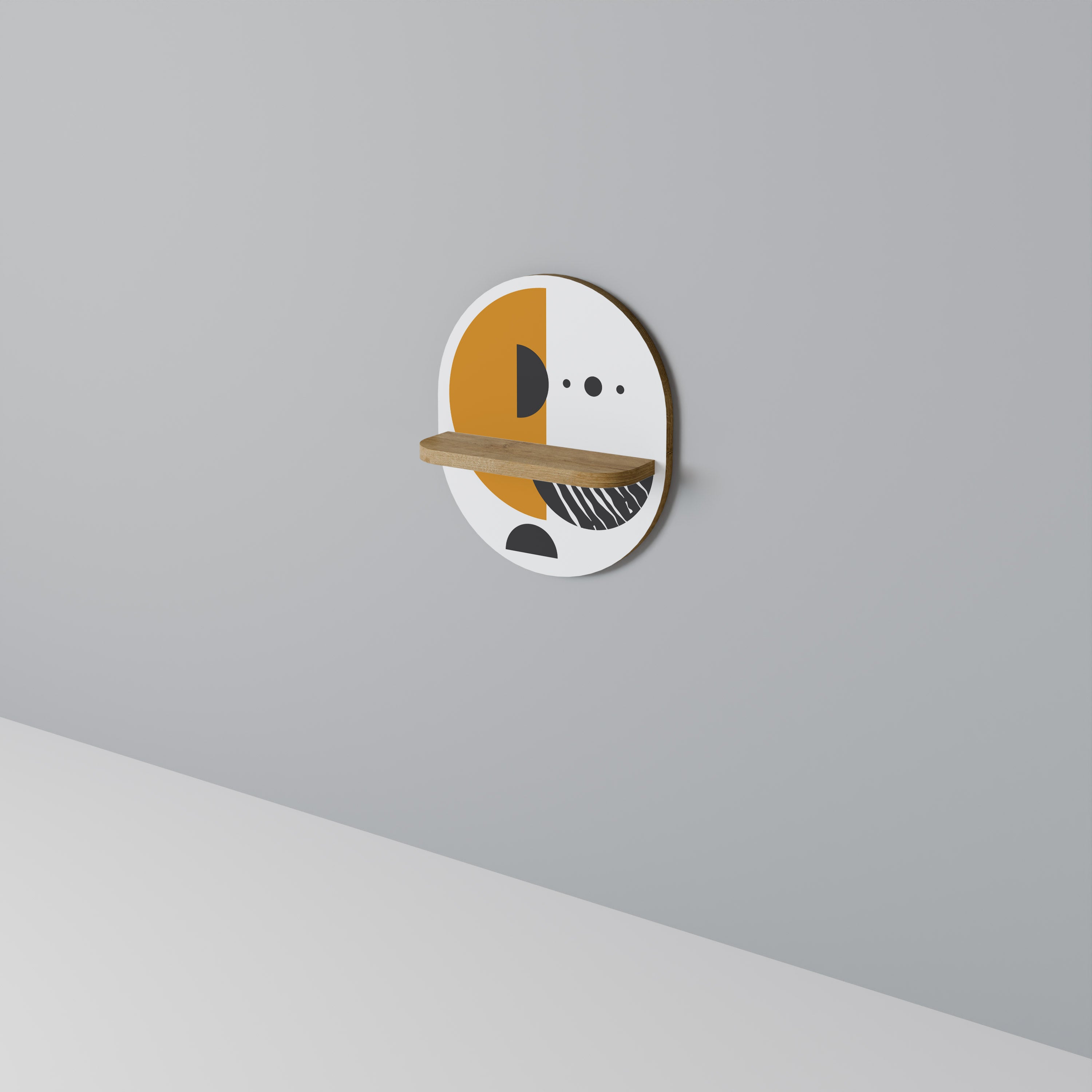 Estantería de arte ovalada MOONLIT EUPHORIA con efecto roble