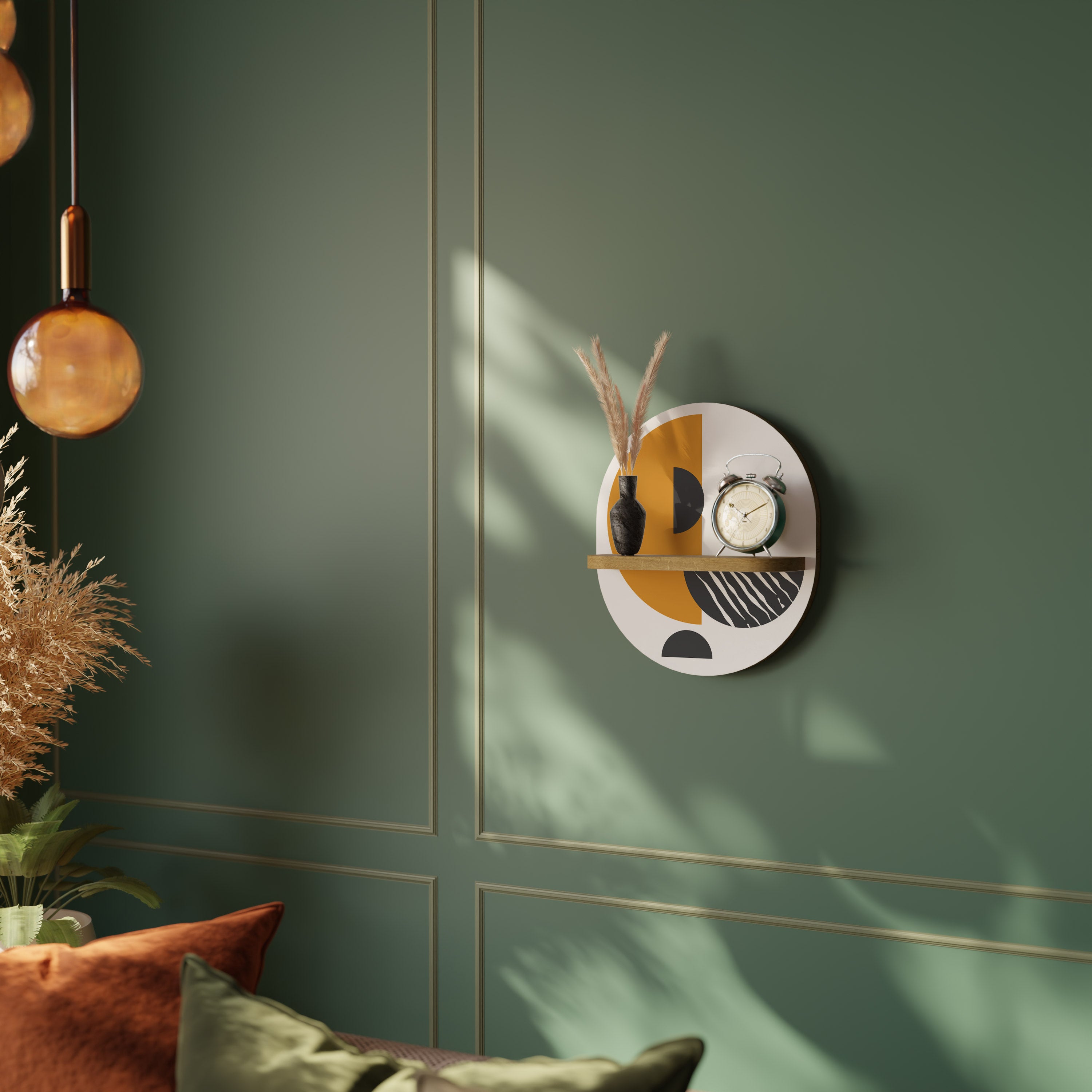 Estantería de arte ovalada MOONLIT EUPHORIA con efecto roble