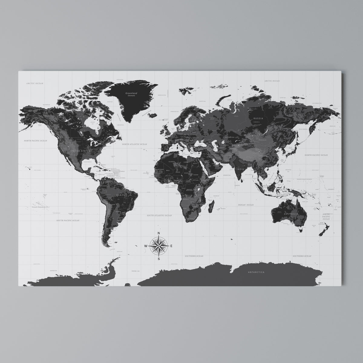 MONOCHROME EARTH MAP Cuadro en lienzo horizontal