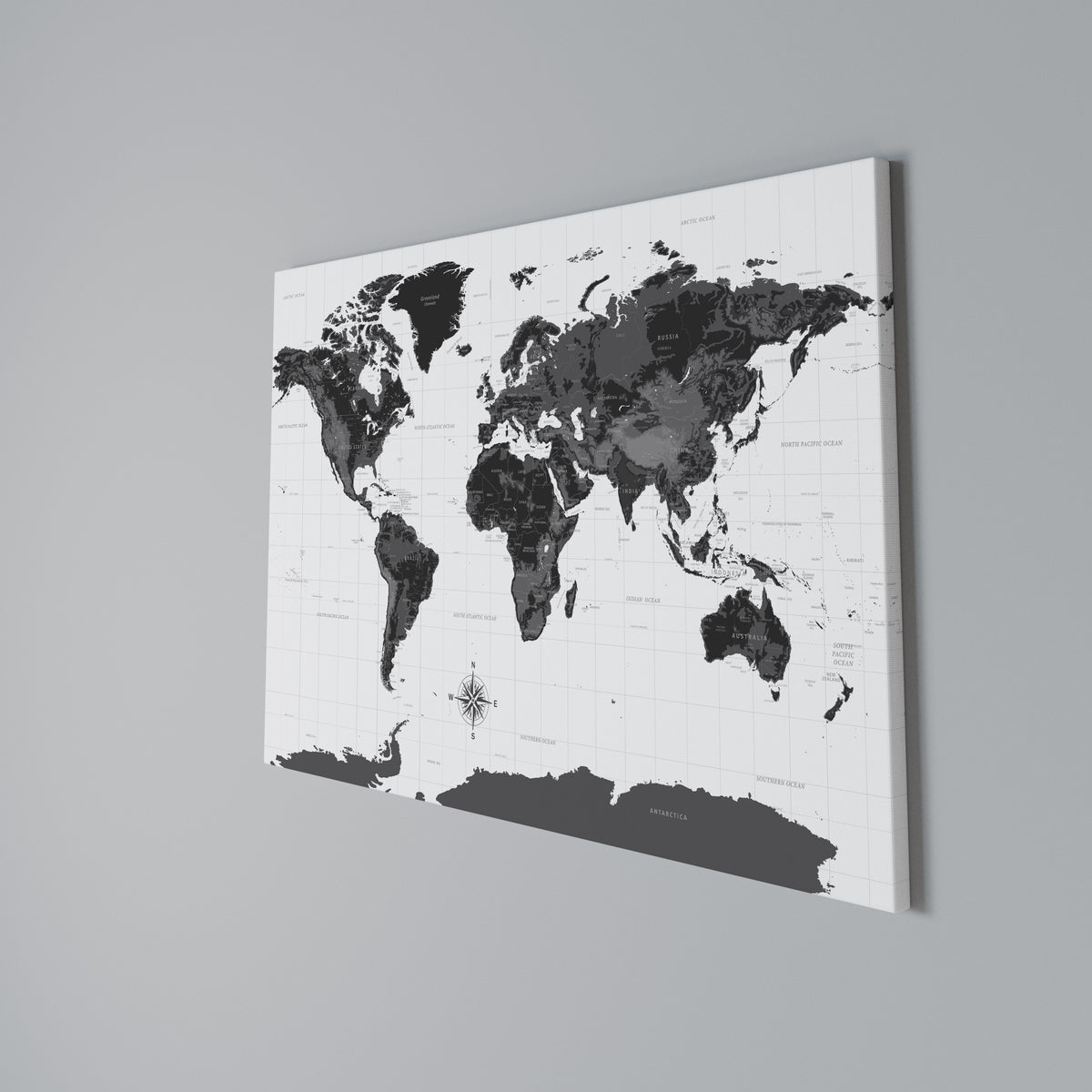 MONOCHROME EARTH MAP Cuadro en lienzo horizontal