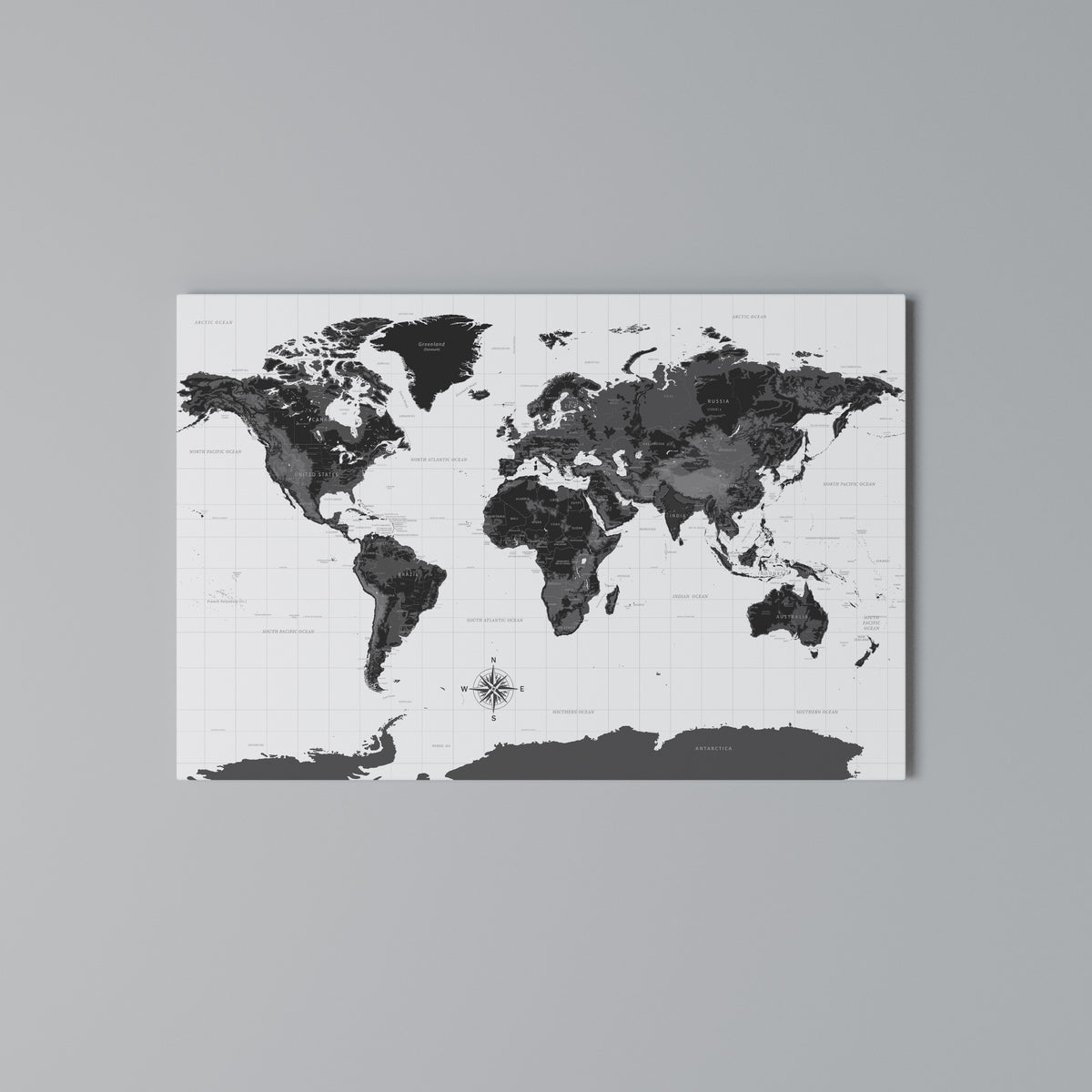 MONOCHROME EARTH MAP Cuadro en lienzo horizontal