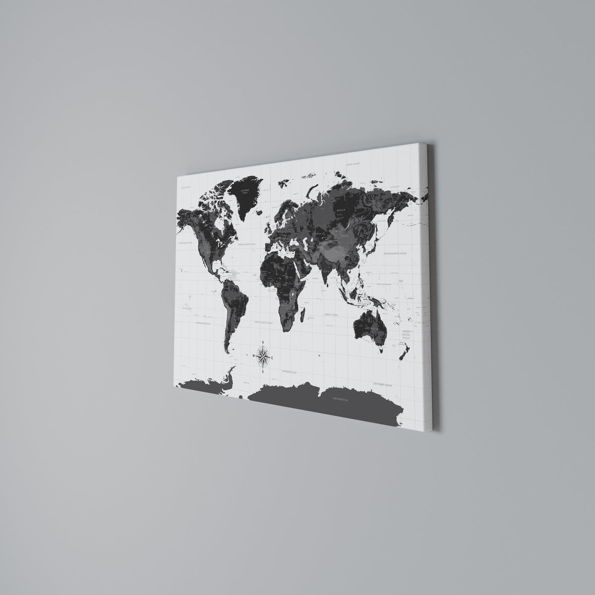 MONOCHROME EARTH MAP Cuadro en lienzo horizontal