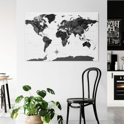 MONOCHROME EARTH MAP Cuadro en lienzo horizontal