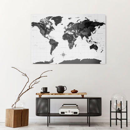 MONOCHROME EARTH MAP Cuadro en lienzo horizontal