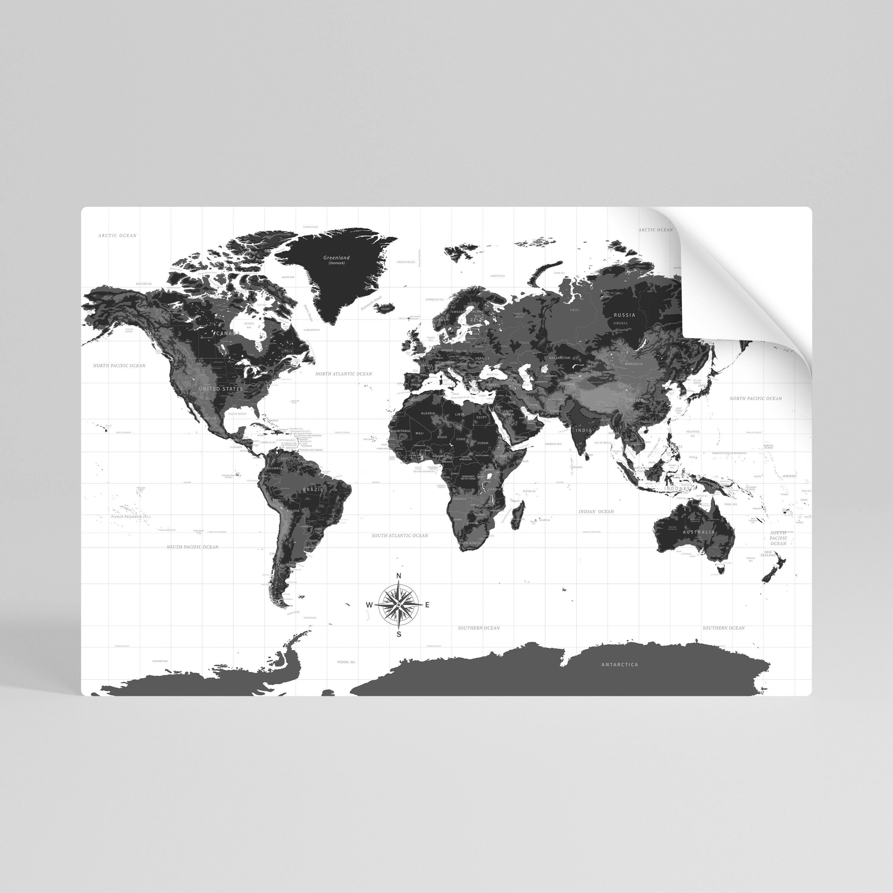 Póster horizontal autoadhesivo con mapa de la Tierra monocromo