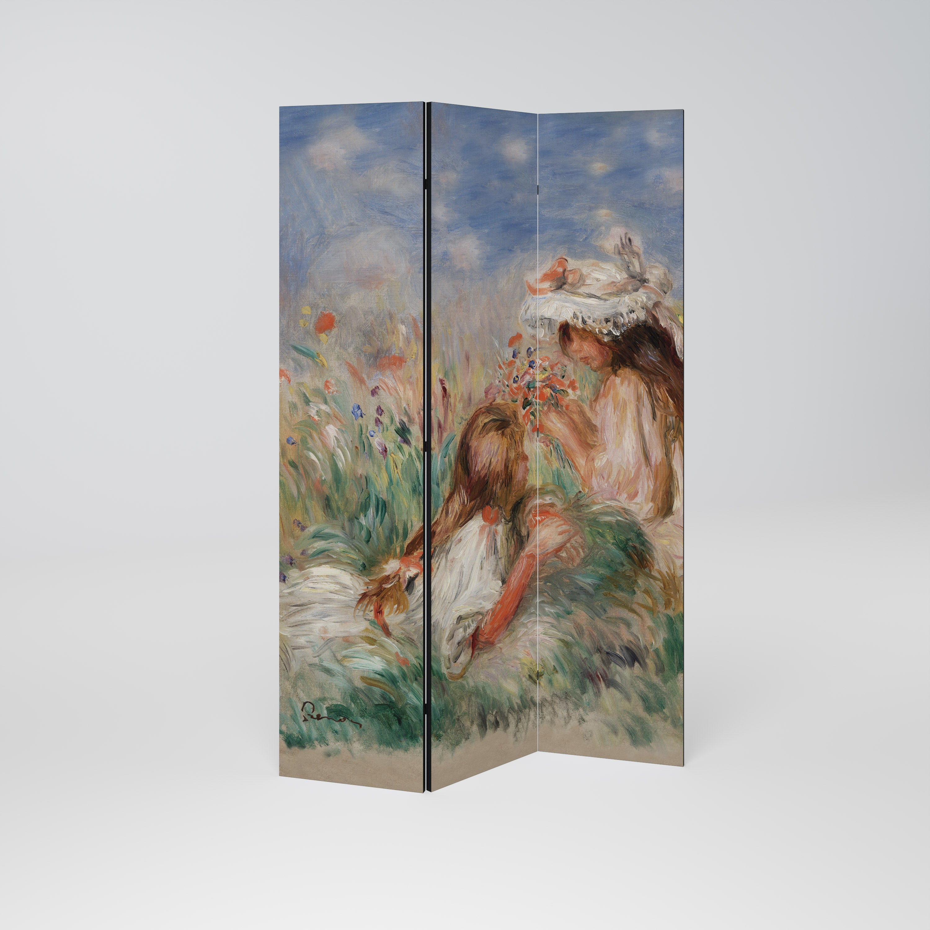 Biombo decorativo de 3 paneles "CHICAS EN EL CÉSPED"