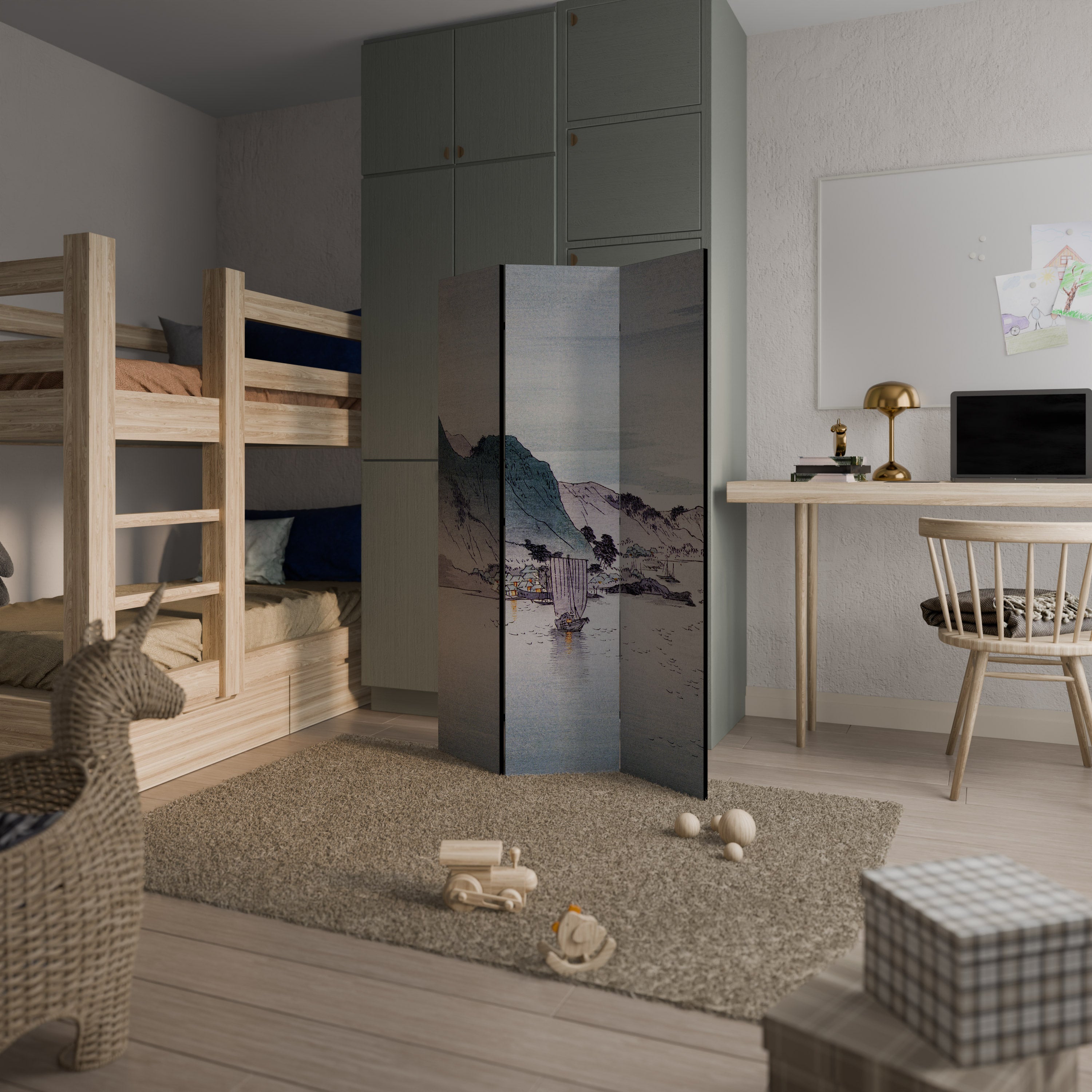 YĹŞGURE NO HANSEN Decorative 3-Panel Room Divider