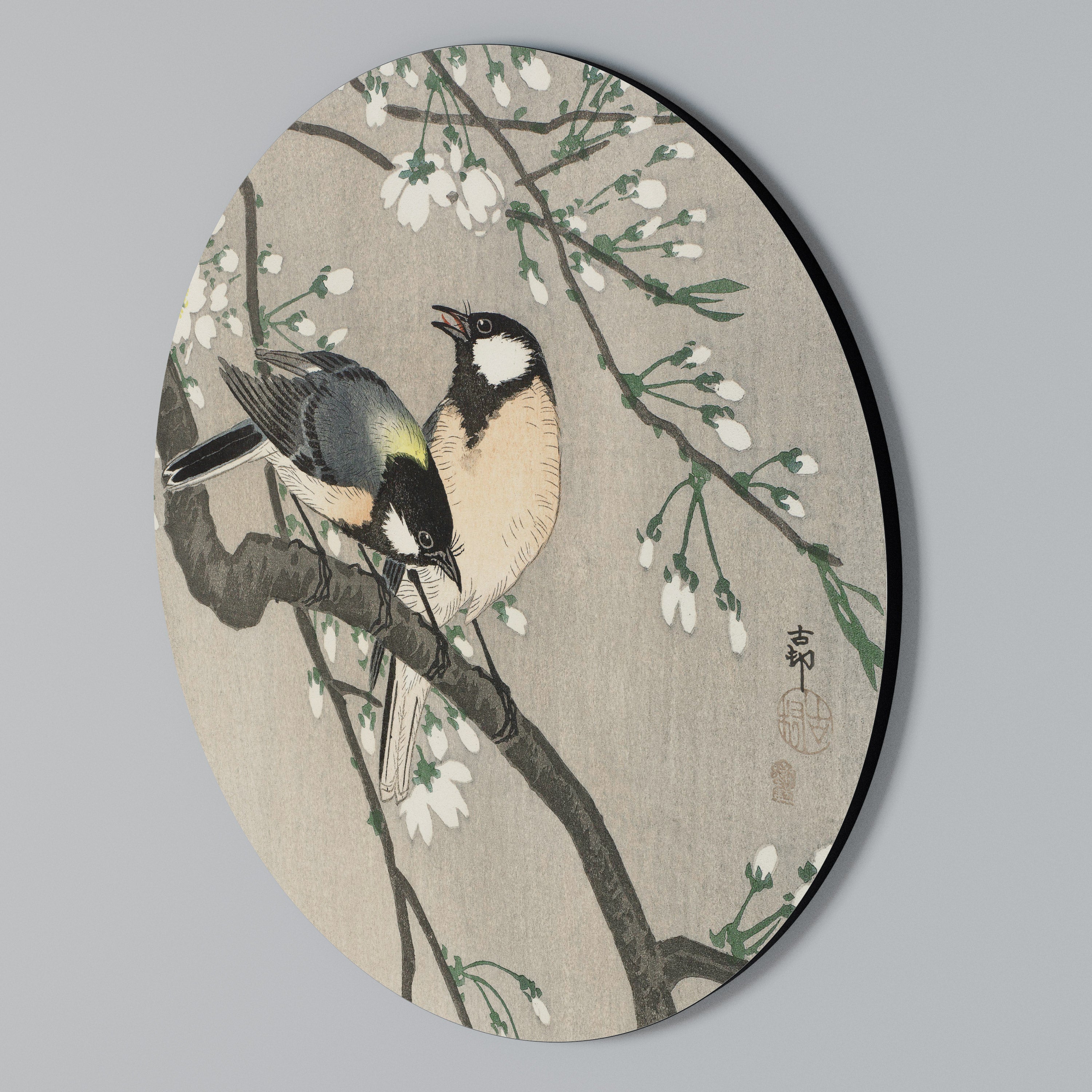 TITS ON CHERRY BRANCH Arte de pared redondo