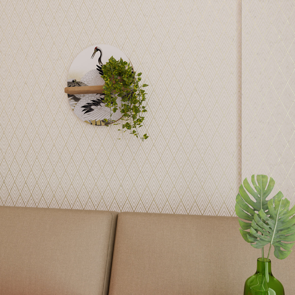 JAPANESE FLOCK OF CRANES Art Shelf