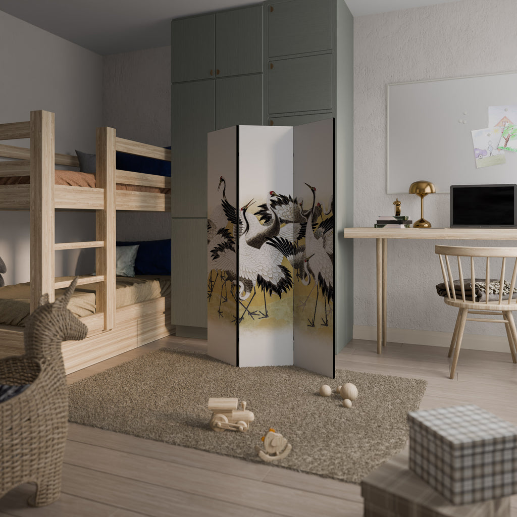 JAPANESE FLOCK OF CRANES 3-Panel Room Divider