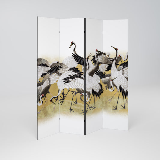 JAPANESE FLOCK OF CRANES Biombo de 4 paneles