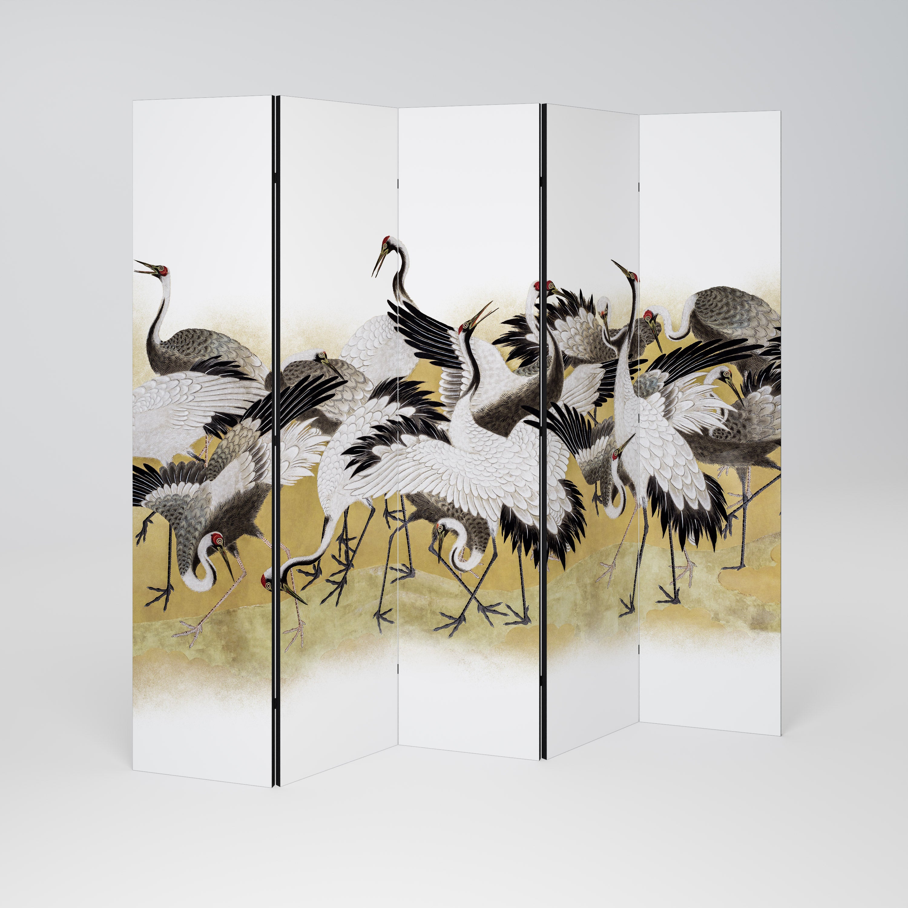 JAPANESE FLOCK OF CRANES Decorative 5-Panel Room Divider