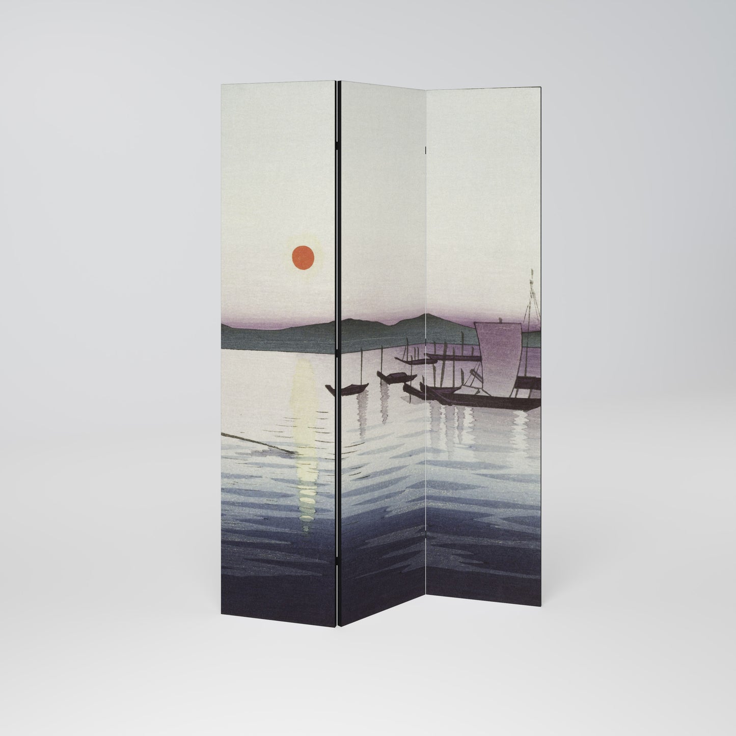 BOATS AND SETTING SUN Biombo de 3 paneles