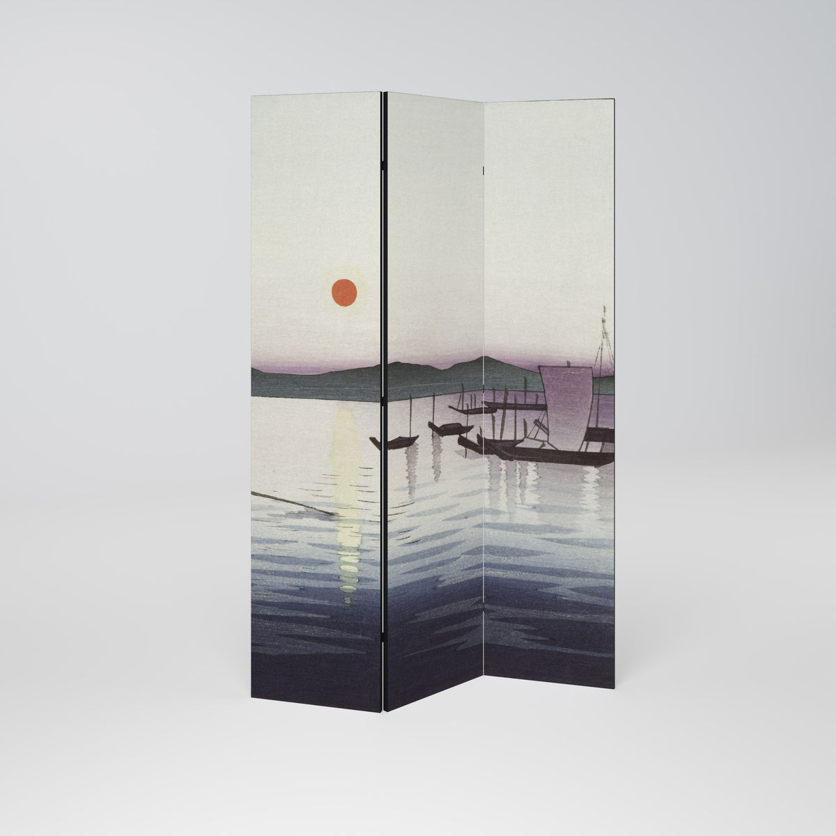 BOATS AND SETTING SUN Biombo de 3 paneles