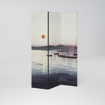BOATS AND SETTING SUN Biombo de 3 paneles