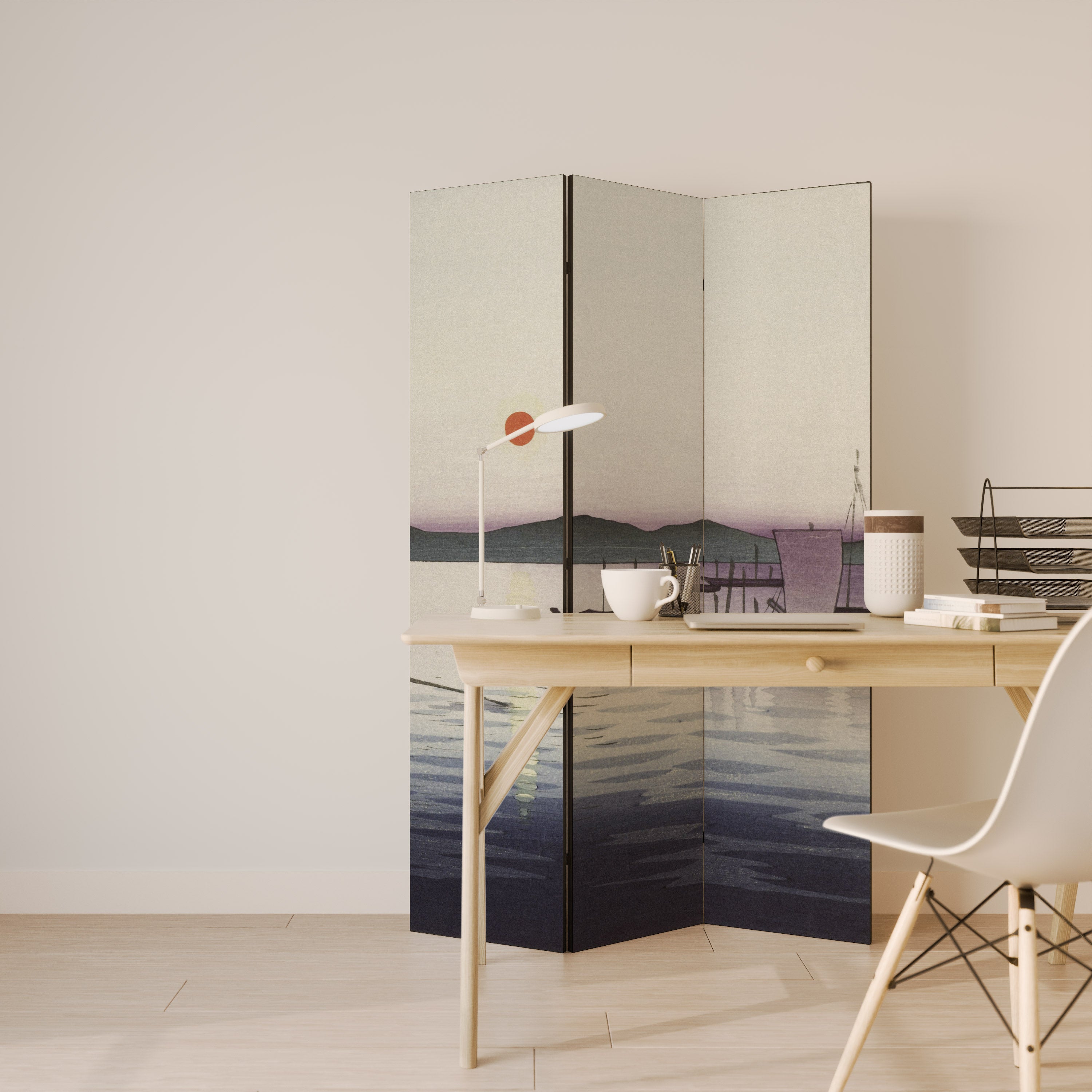 BOATS AND SETTING SUN Biombo de 3 paneles