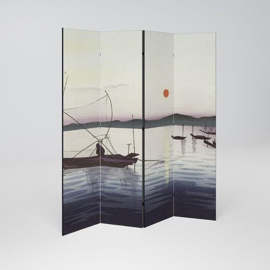 BOATS AND SETTING SUN Biombo de 4 paneles