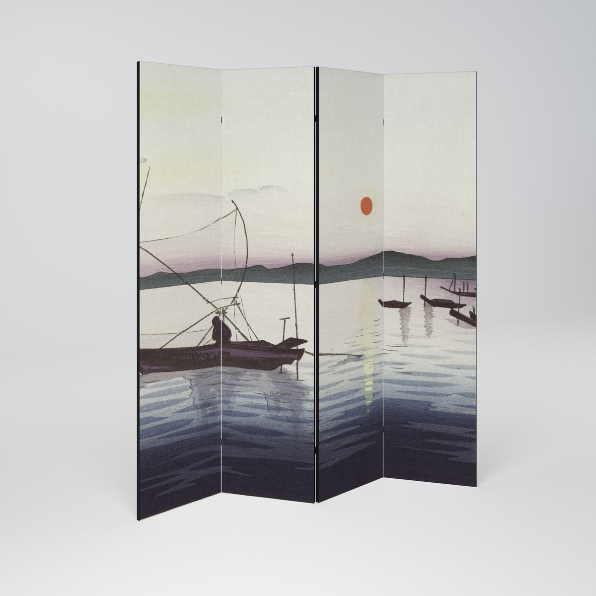 BOATS AND SETTING SUN Biombo de 4 paneles