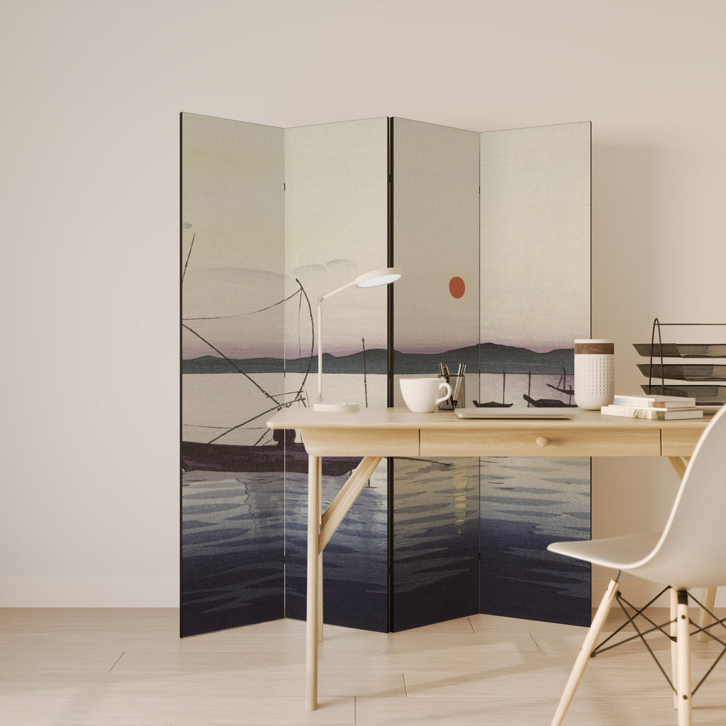 BOATS AND SETTING SUN 4-Panel Room Divider
