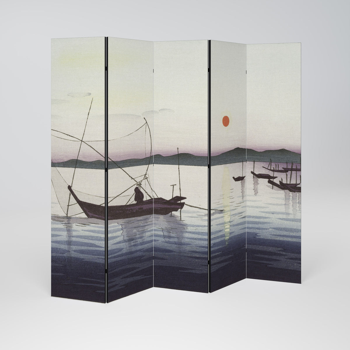 BOATS AND SETTING SUN Biombo de 5 paneles