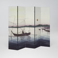 BOATS AND SETTING SUN Biombo Decorativo de 5 Paneles