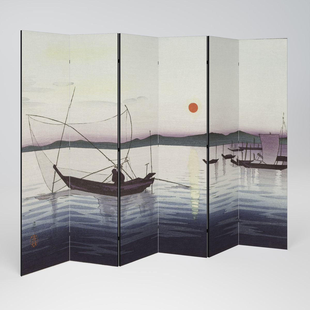 BOATS AND SETTING SUN Biombo de 6 paneles
