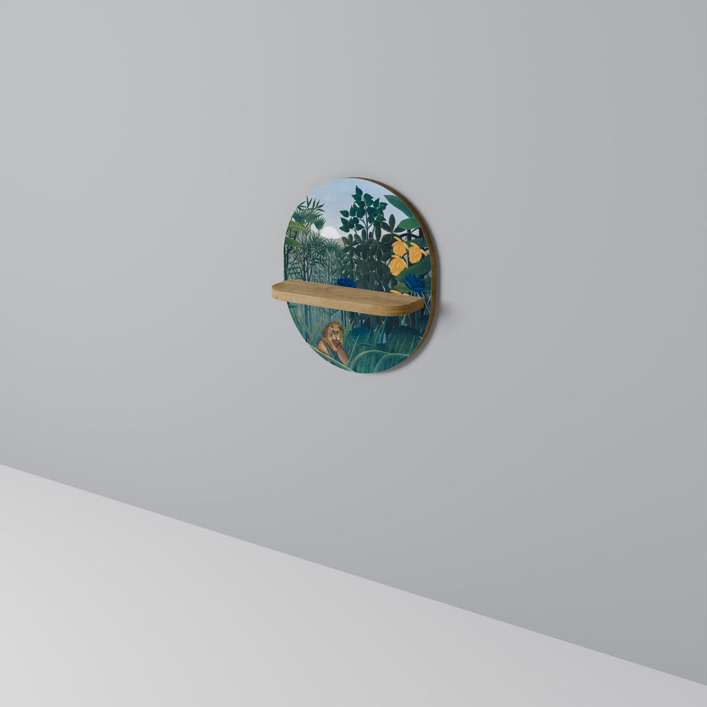 LA COMIDA DEL LEÓN Estantería de arte ovalada en efecto roble