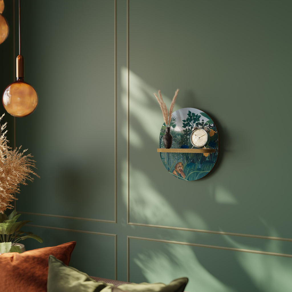 LA COMIDA DEL LEÓN Estantería de arte ovalada en efecto roble