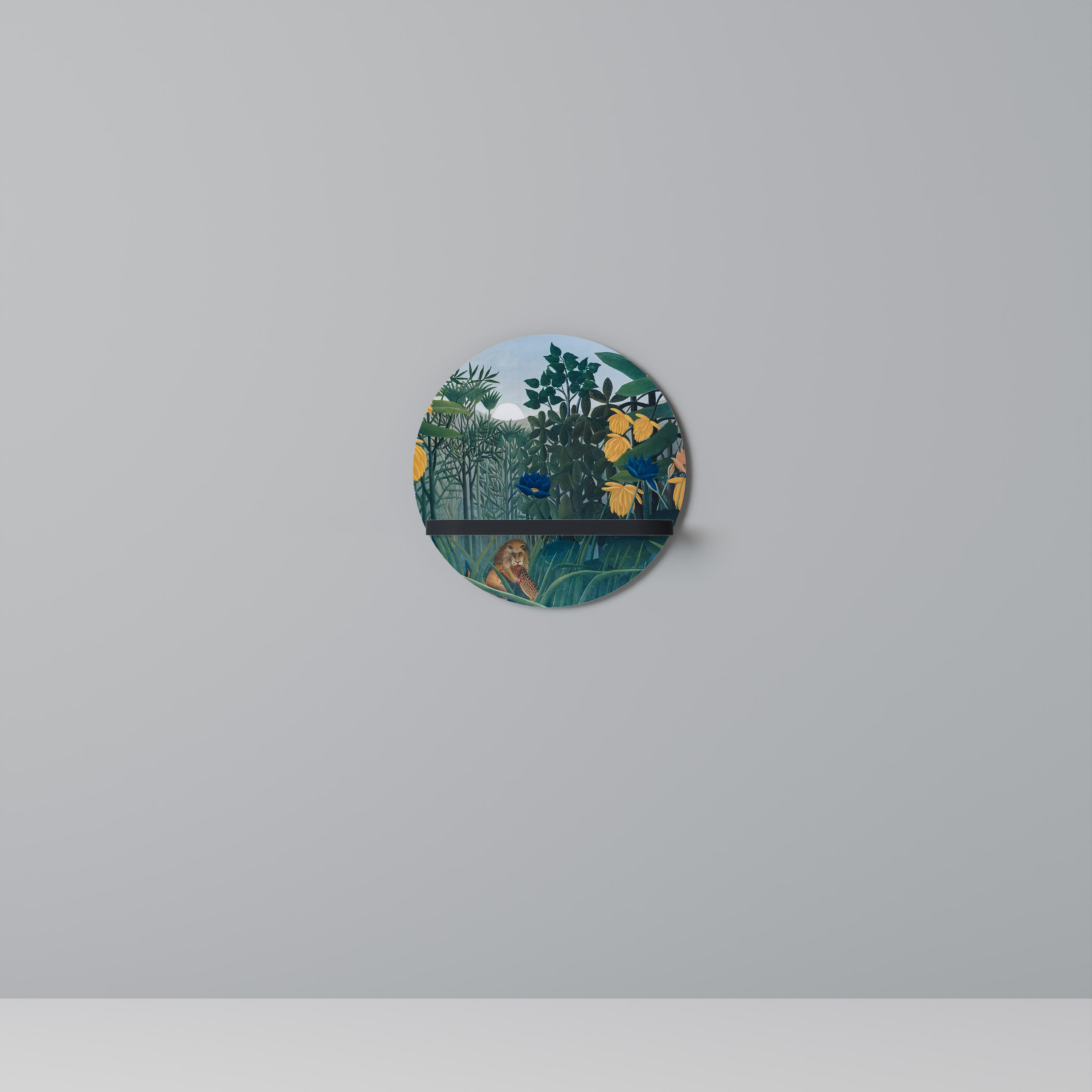 THE REPAST OF THE LION Round Art Shelf In Black Finish
