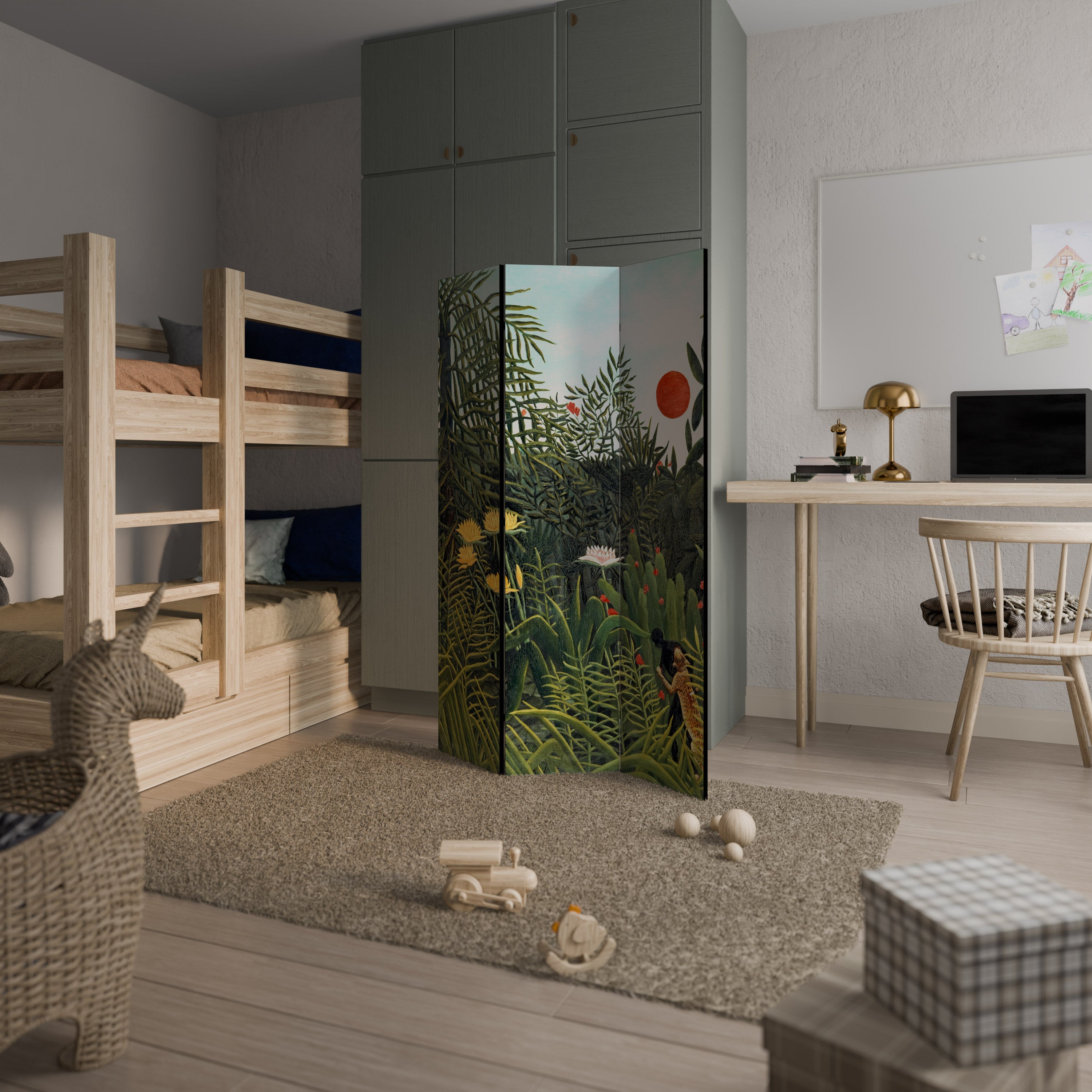 VIRGIN FOREST WITH SUNSET Biombo de 3 paneles