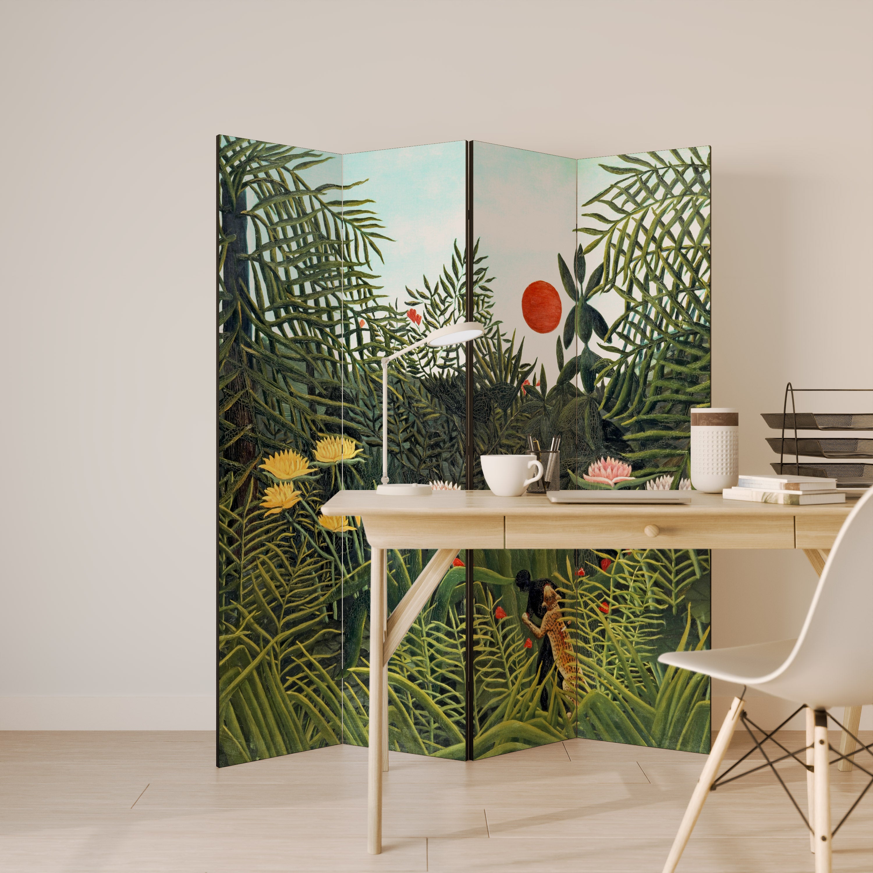 VIRGIN FOREST WITH SUNSET Decorative 4-Panel Room Divider